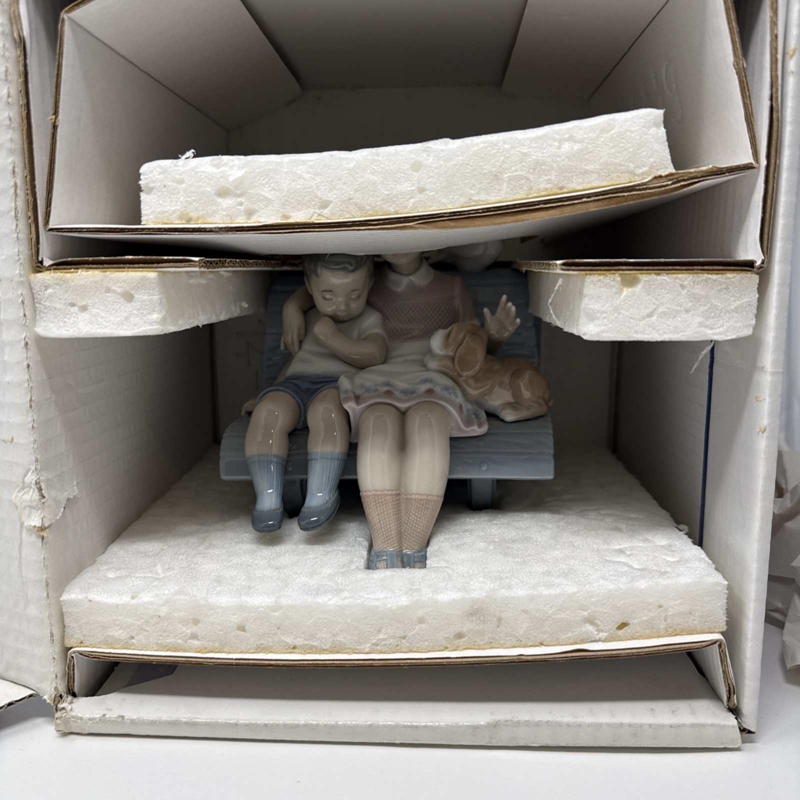 Lladro 6446 Surrounded by Love Figurine 1997 Mint With Box Girl Boy Dog Bird