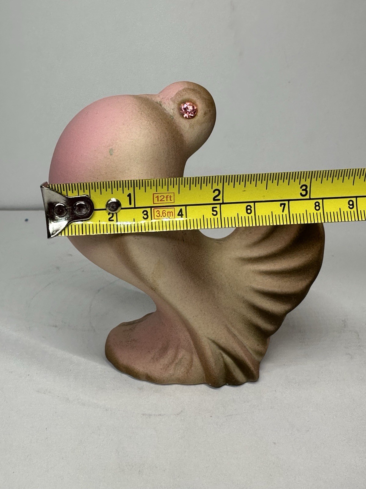 Vintage MCM Ceramic Pink & Brown Dove/Pigeon With Pink Rhinestone Eyes Figurine