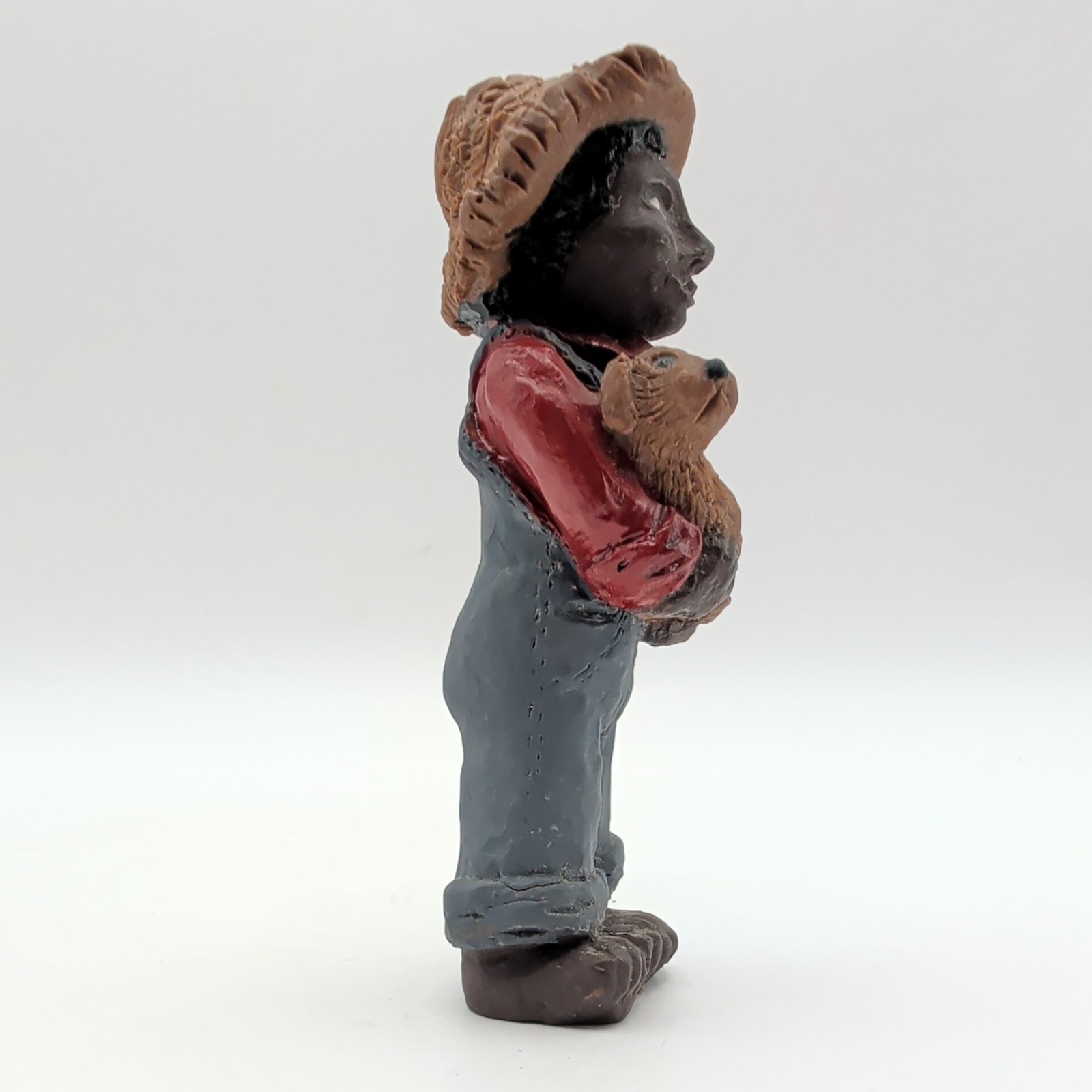 Vintage Black Americana Boy with Puppy Figurine Resin 4″ Tall Straw Hat