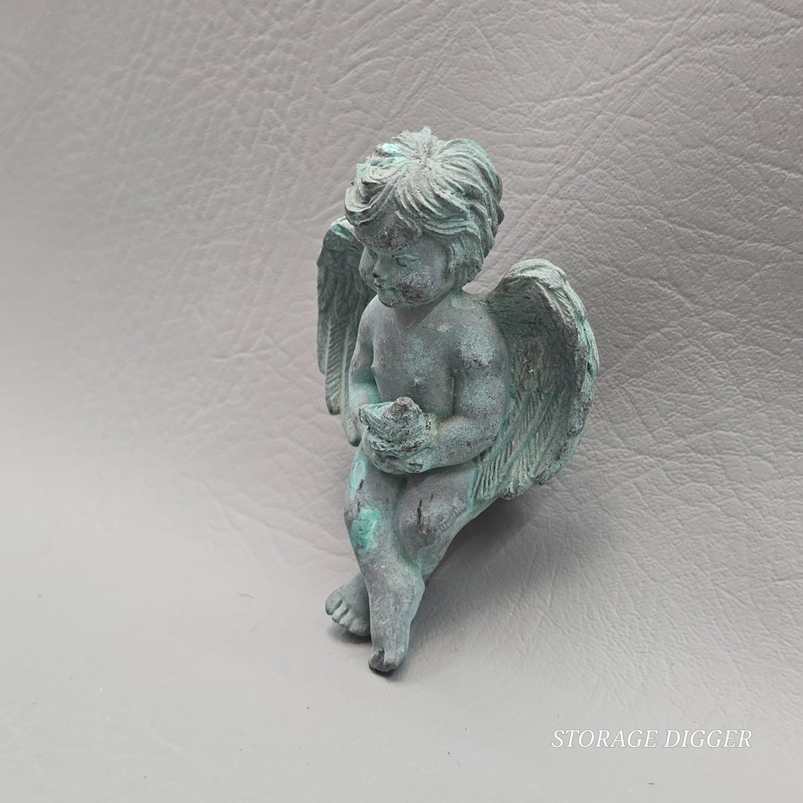 Vintage Angel Figurine 3.5″ Patina Finish Cherub Statue Home Decor Shelf Sitter