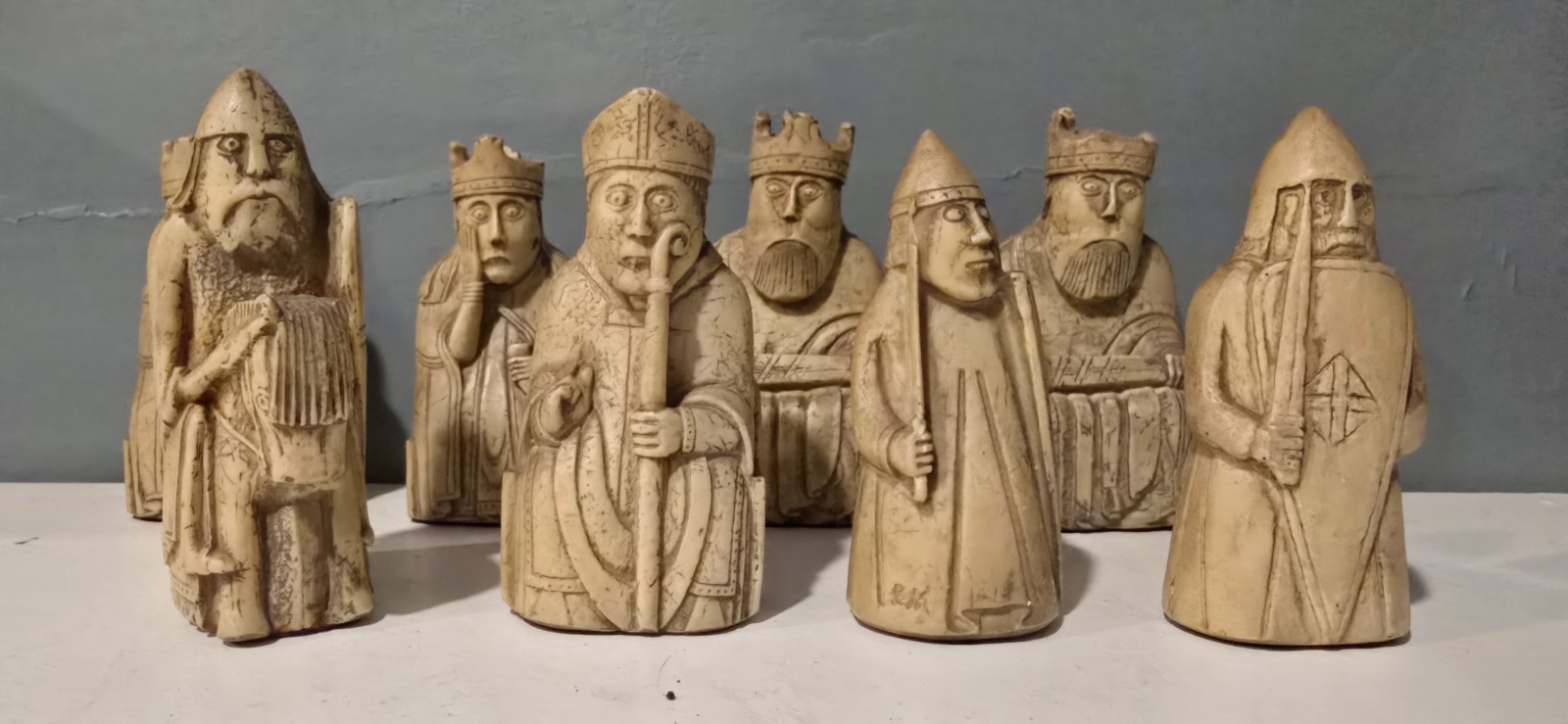 Set of 8 Reproduction Isle of Lewis Chessmen British Museum London England