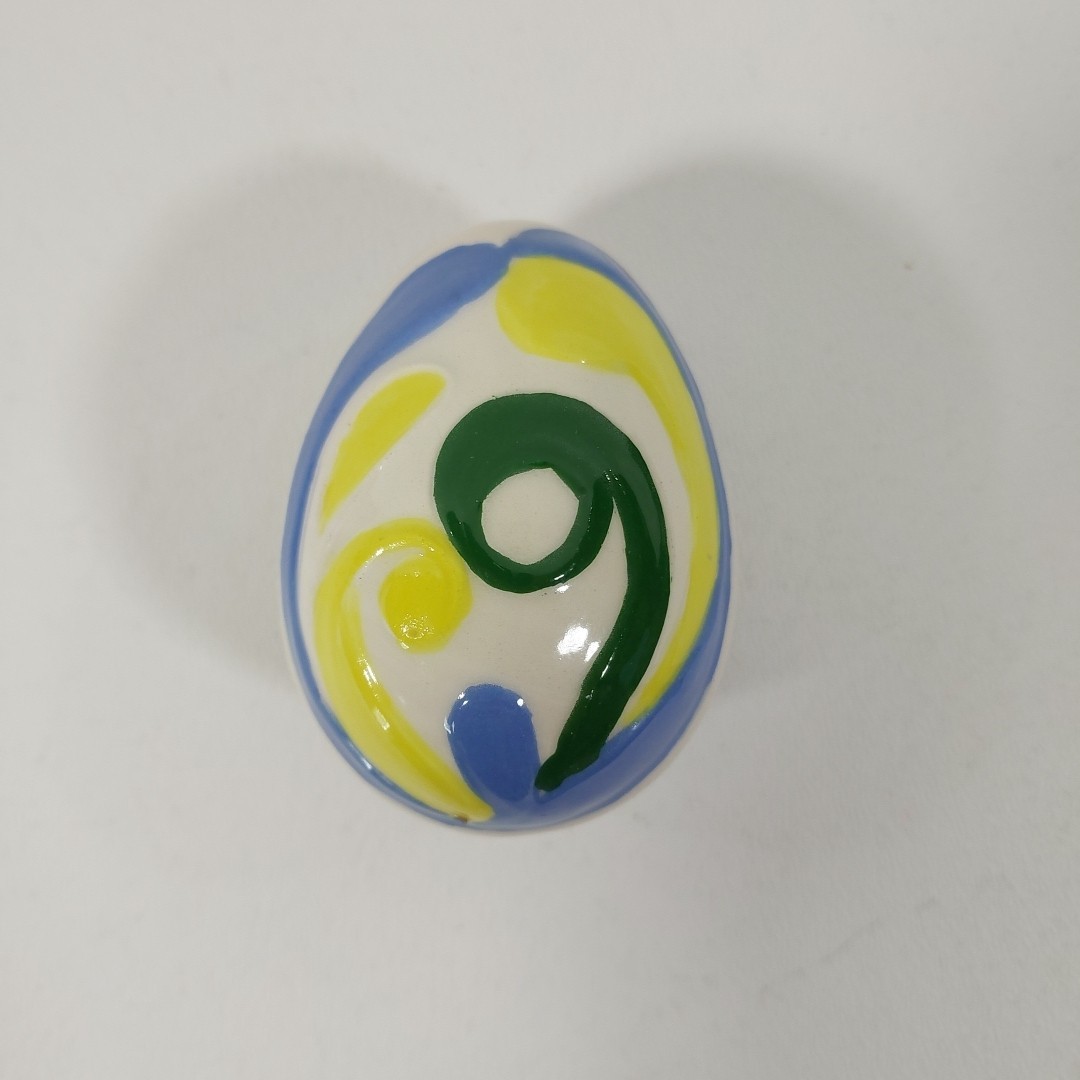 Vintage Hand Painted Abstract Porcelain Egg 1974