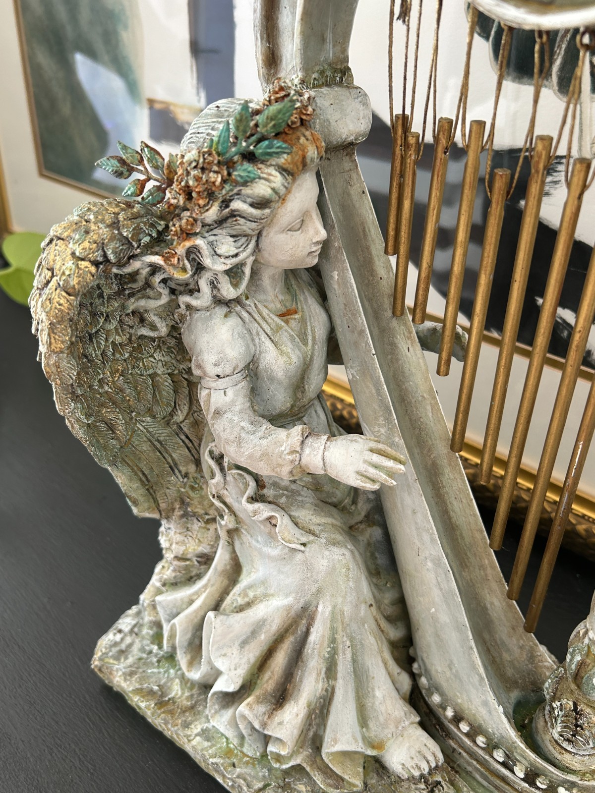 14″ Tall Angel Harf statue/ indoor decor/Outdoor garden wind chime.