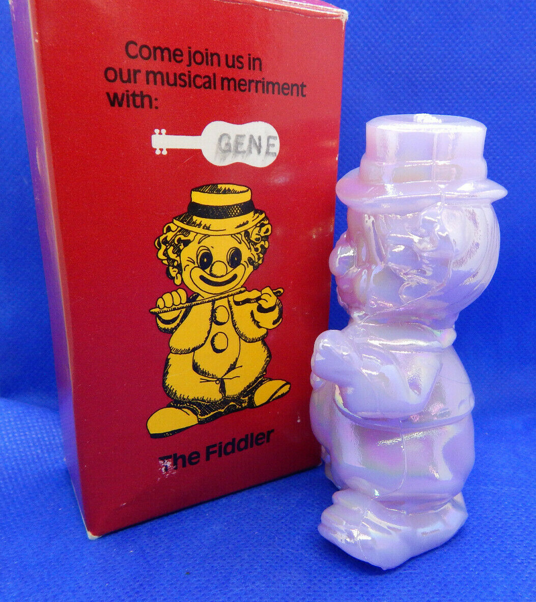 MOSSER ART SOLID GLASS ~ GENE THE FIDDLER CLOWN ~ PINK VIOLET CARNIVAL~ WITH BOX