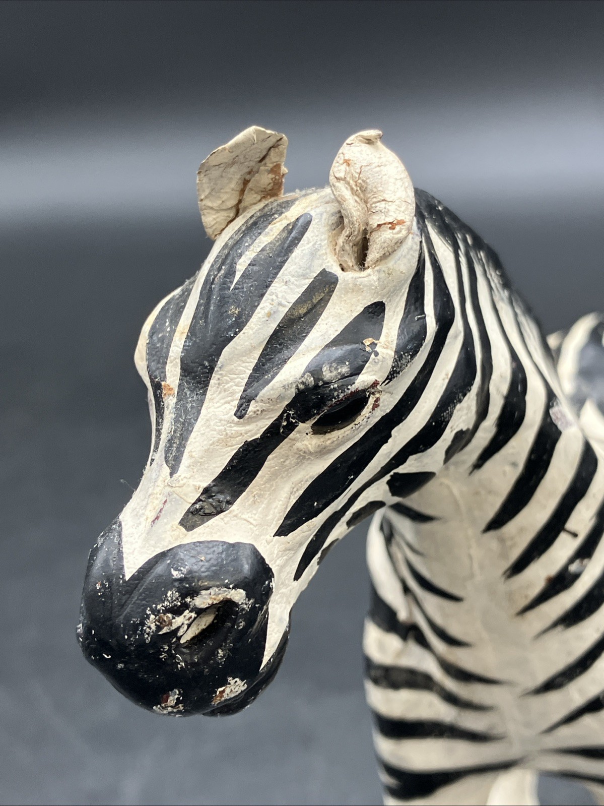 Wood Hand Carved 6″ Zebra Folk Art Leather Ears See Photos