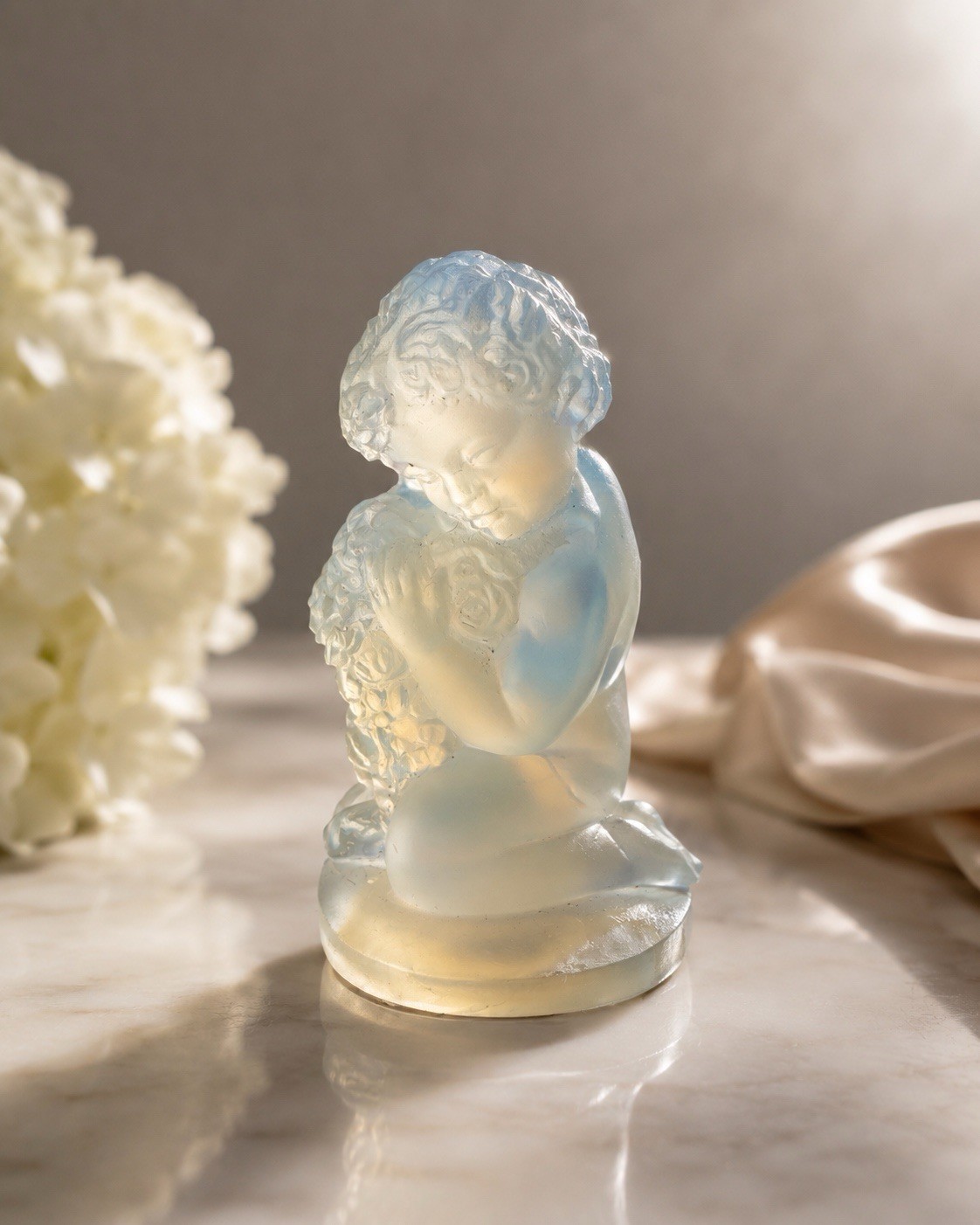 Vintage Sabino France Opalescent Glass Cherub Figurine Art Deco Style