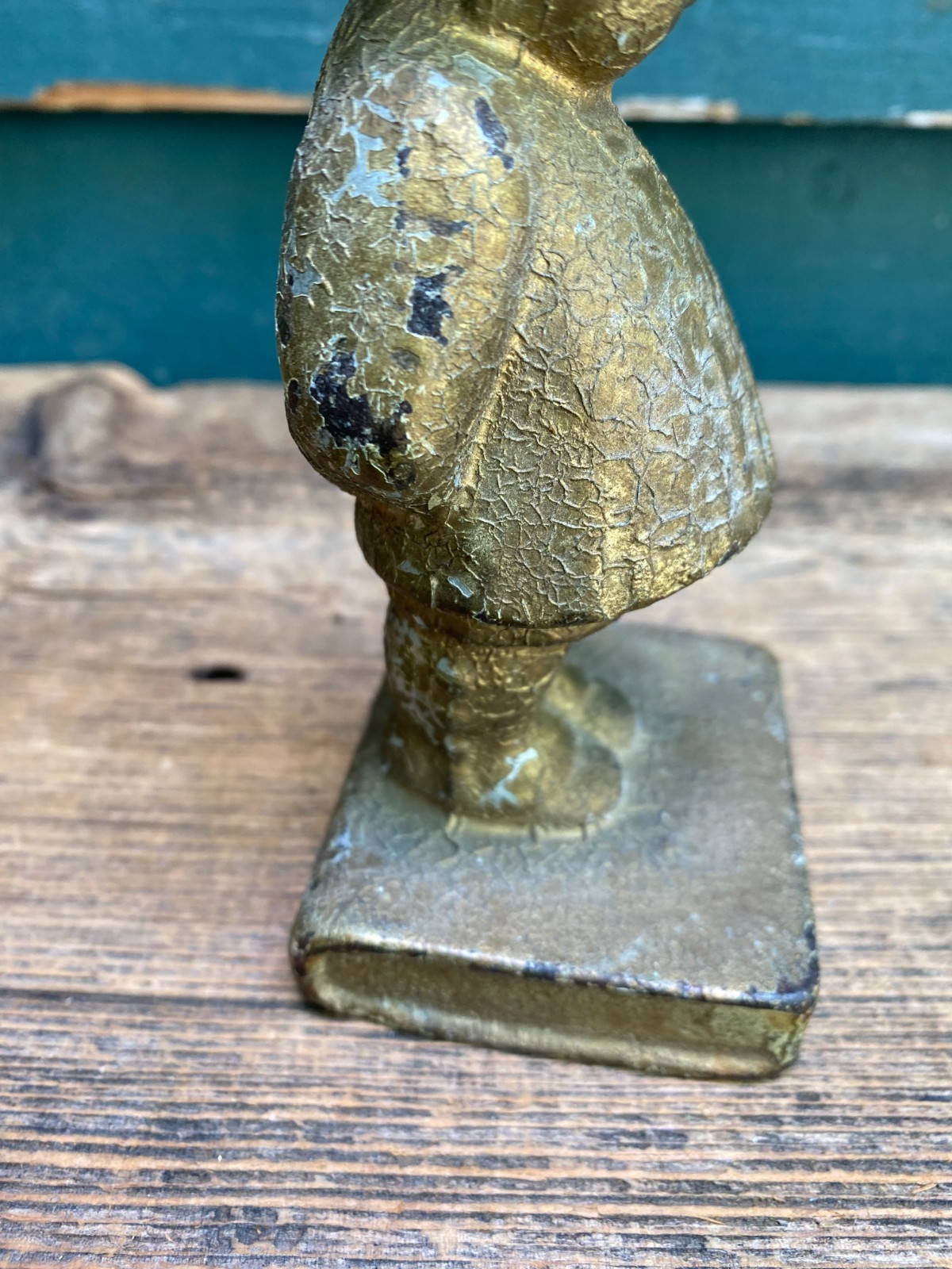 Vintage Child Figure Bookend Doorstop Gold Paint Cast Metal Boy -I’m Sorry 3Lbs.