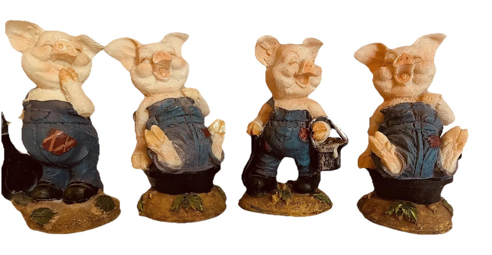 Set 4 pigs farmers Overalls cookware Resin Kitchen Decor Piggy Piglets Figurines