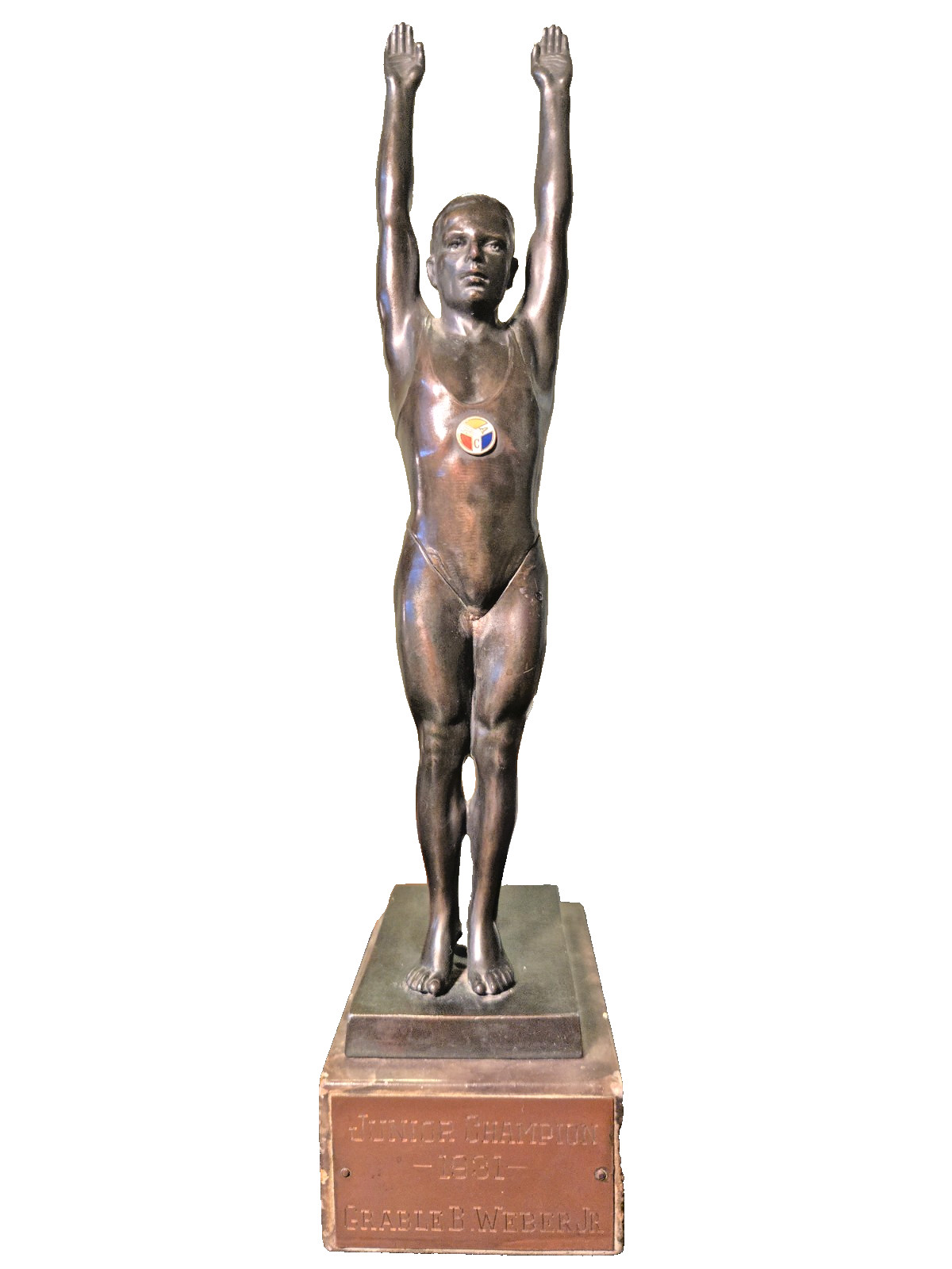 1931 Vintage Art Deco Swimmer Diver Trophy Statue Illinois Athletic Club IAC
