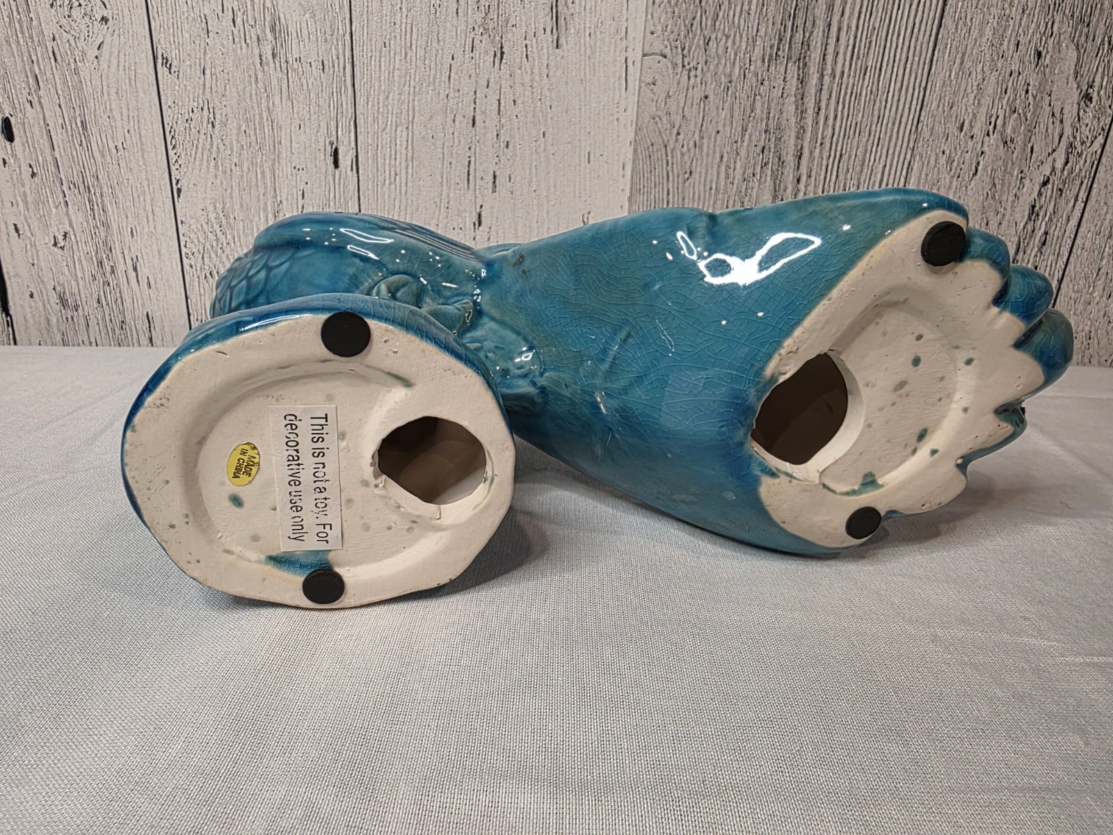 Large Ceramic Peacock Figurine 9″ H 11″ L Blue/Turquoise