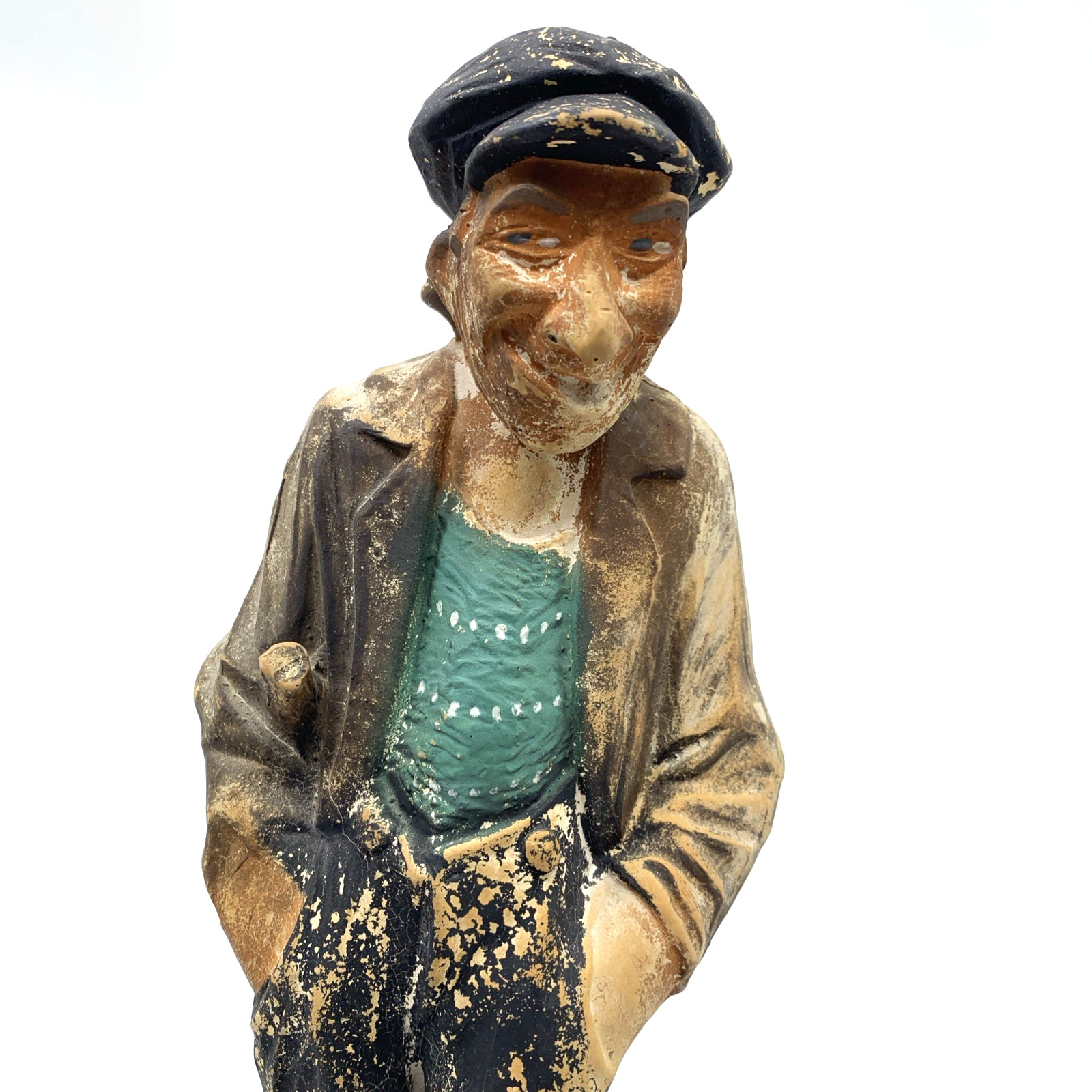Vintage Chalkware “The Low Bidder” Folk Art Contractor Figure 11” Plaster Hollow