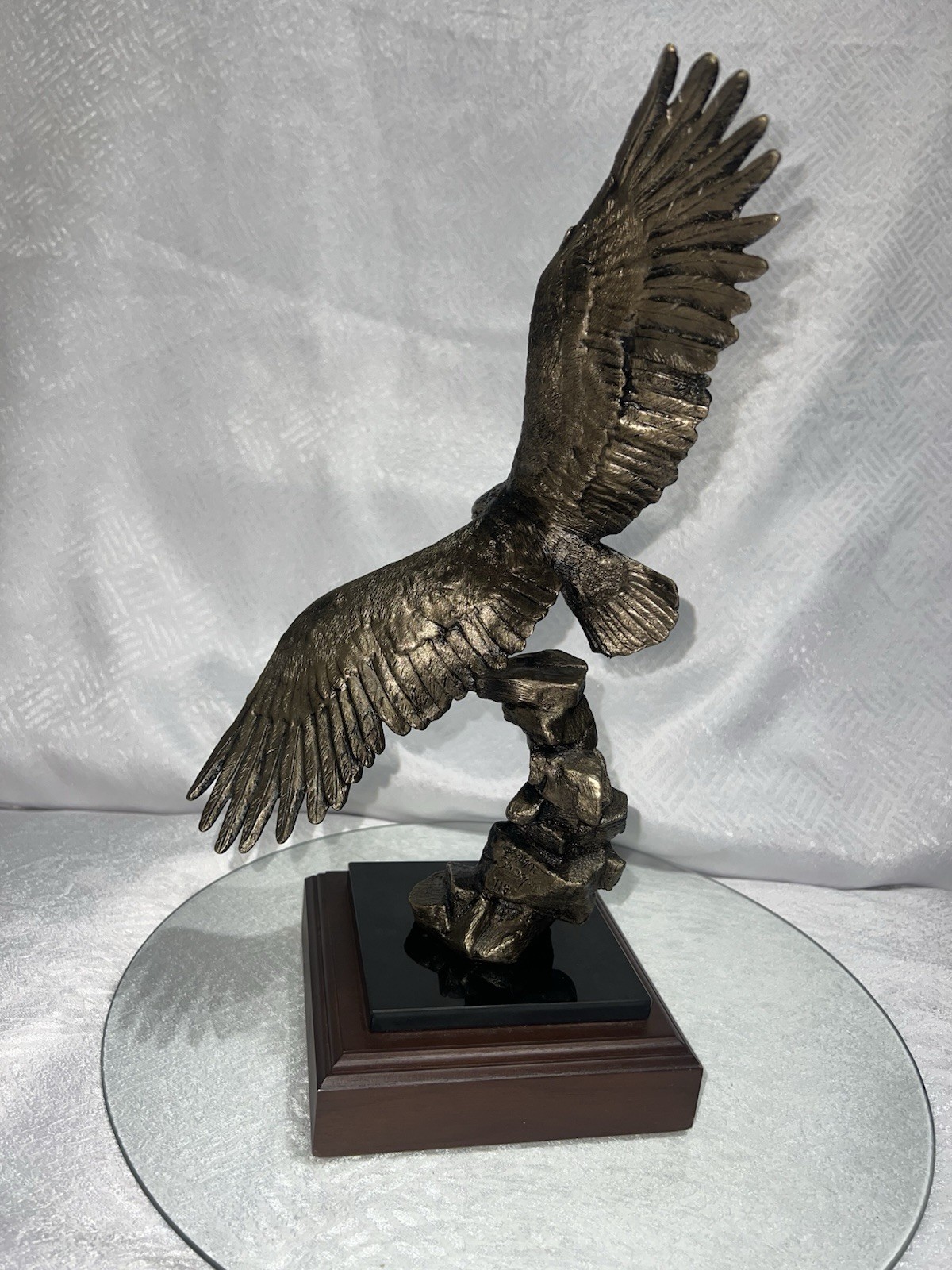 Vintage 1999 Wally Shoop Signed Bronze Eagle Sculpture Numbered 118 Wood Base
