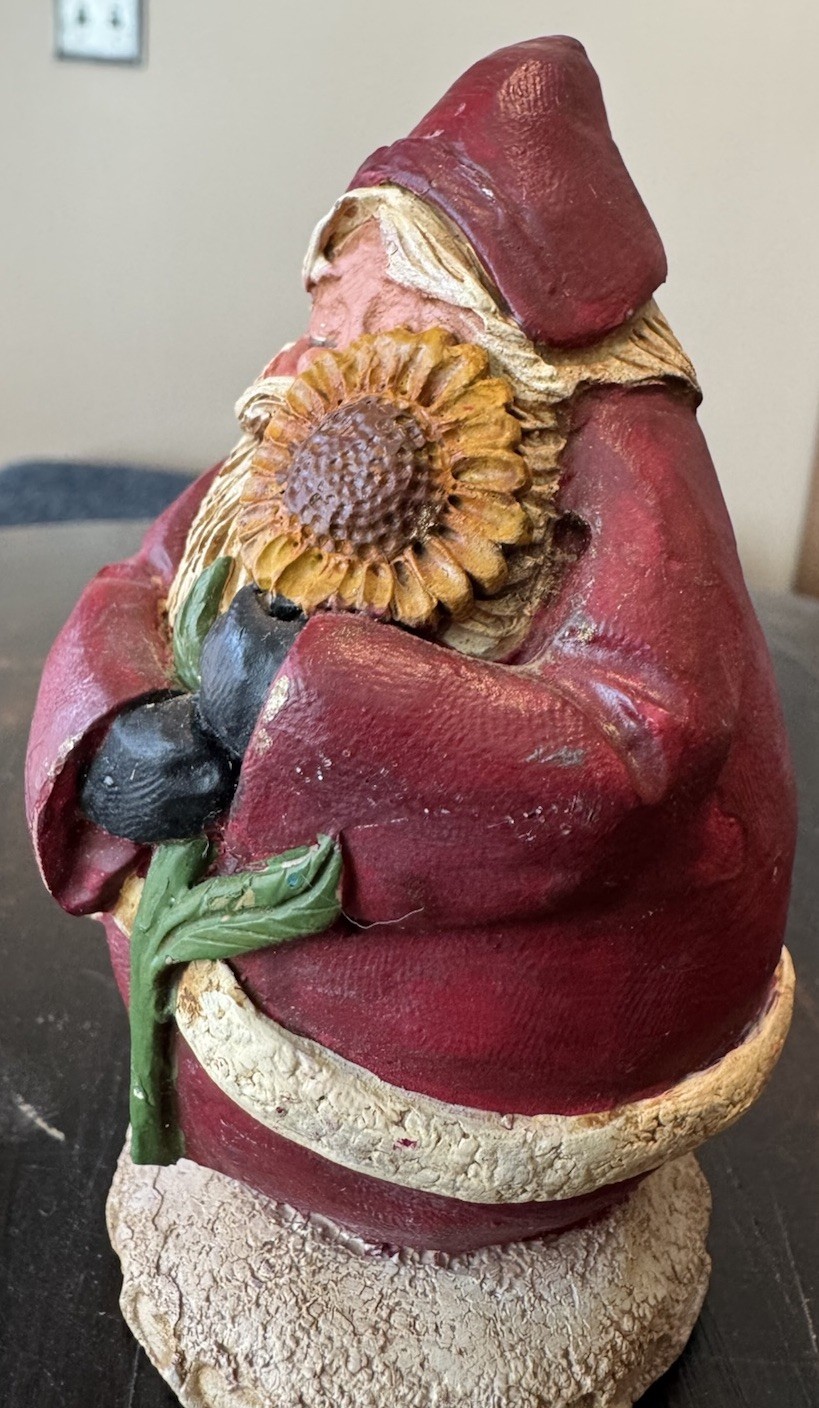Vtg 199 Jim Shore Early Roly Poly round Santa w/sunflower JS 1994 Christmas 4.5″