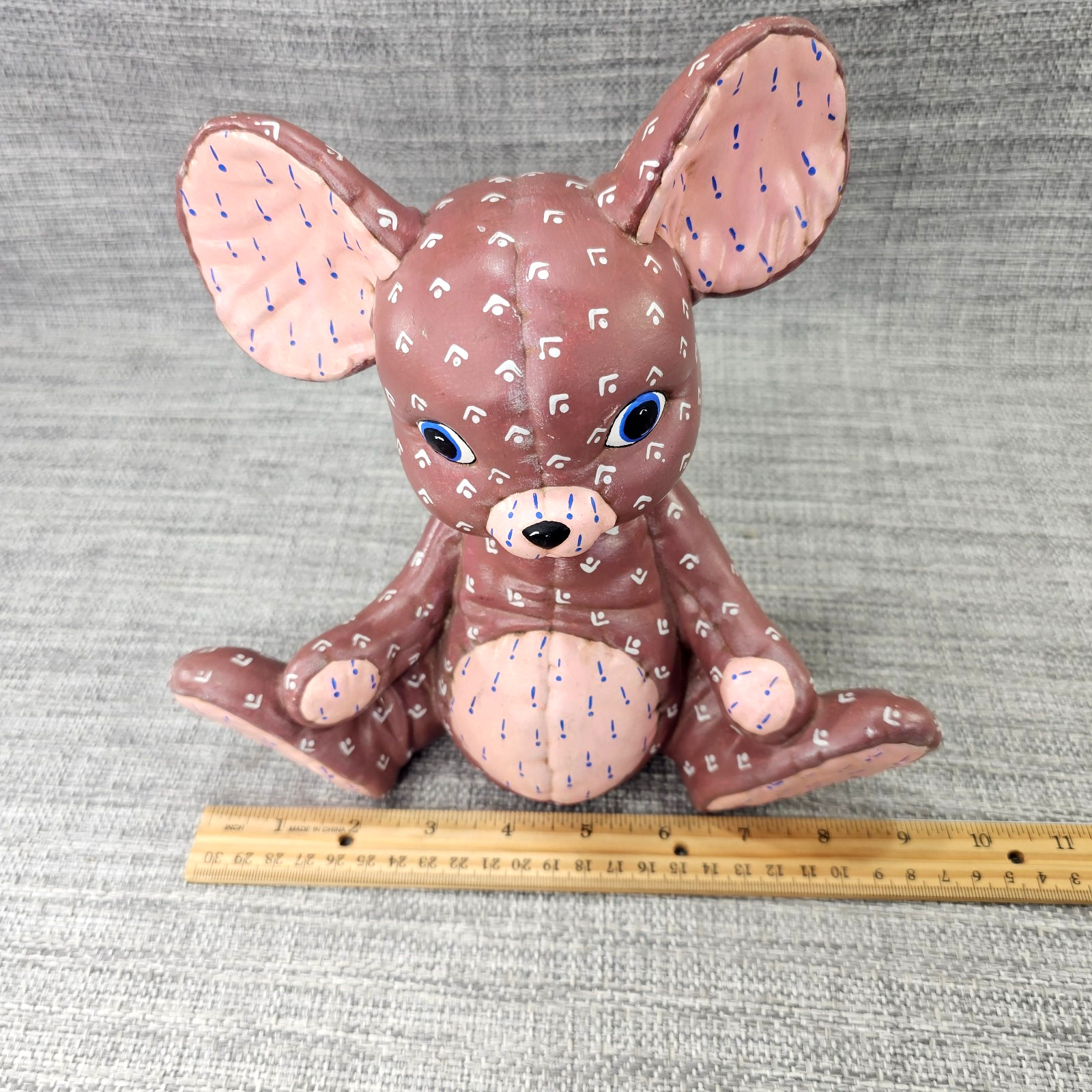 Vintage Kimple Ceramic Mold Quilted Puffy Mouse Pink Ears Figurine