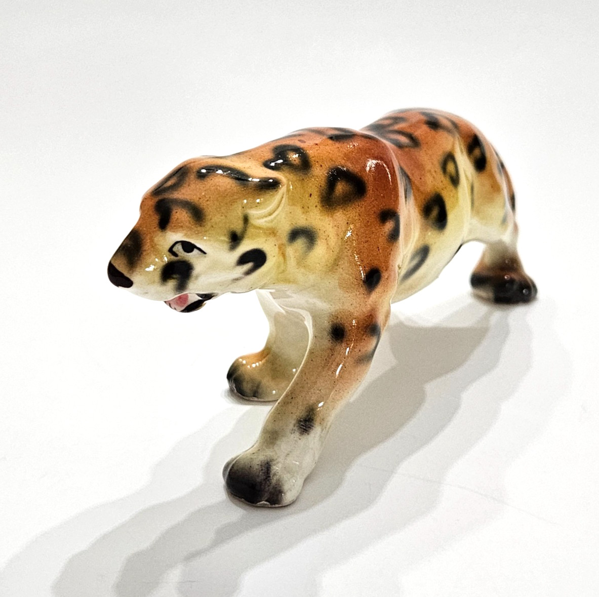 Vintage Mid Century Prowling Leopard Statue Ceramic Cat Figurine 6″ Length