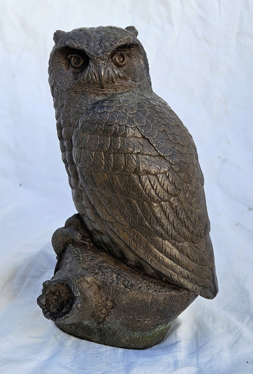 Bronze Owl Realistic Sculpture Figurine 7 Inches Tall Ed Challenger Signed N!CE