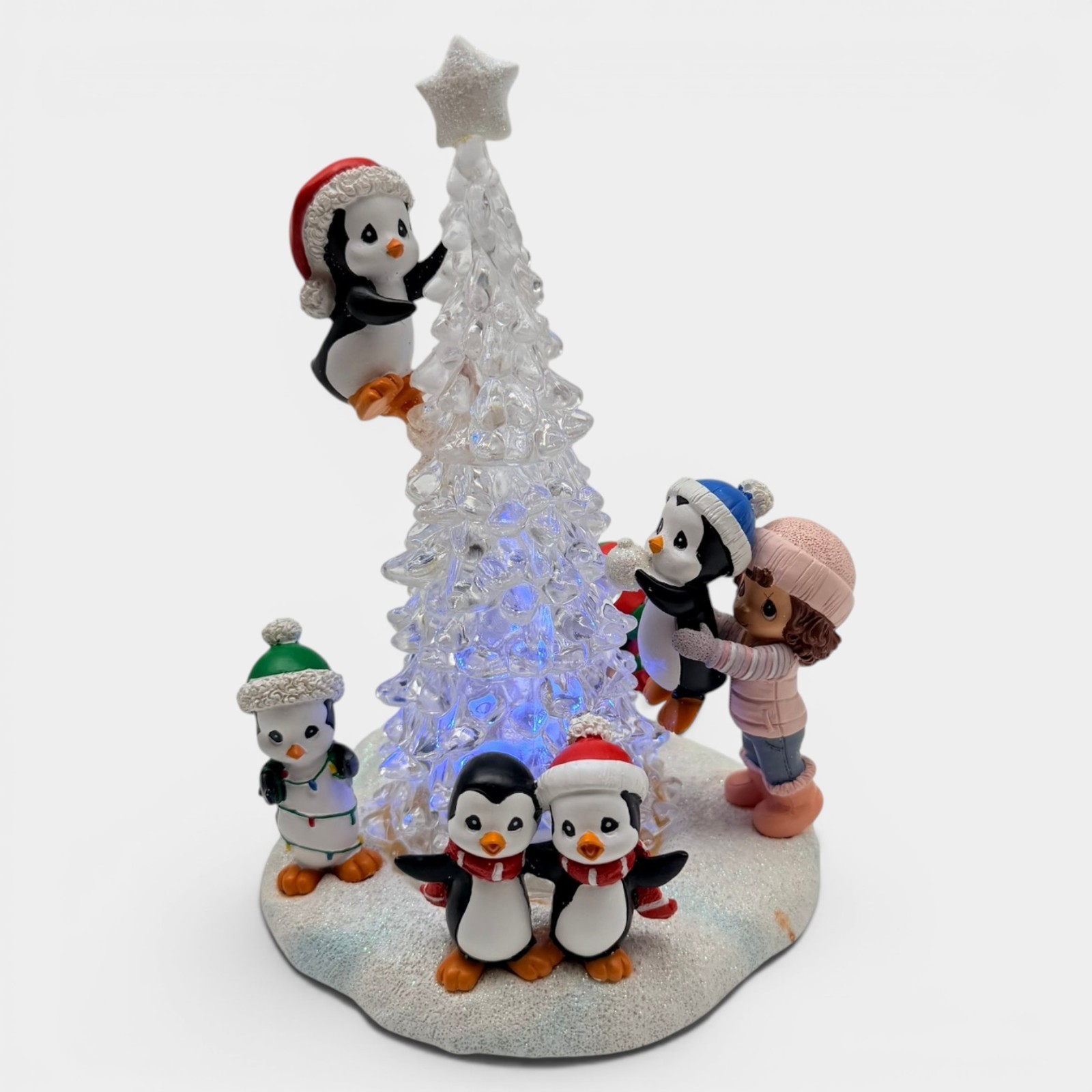 Precious Moments Penguins Decorating Christmas Tree LED 171413 w/ Box