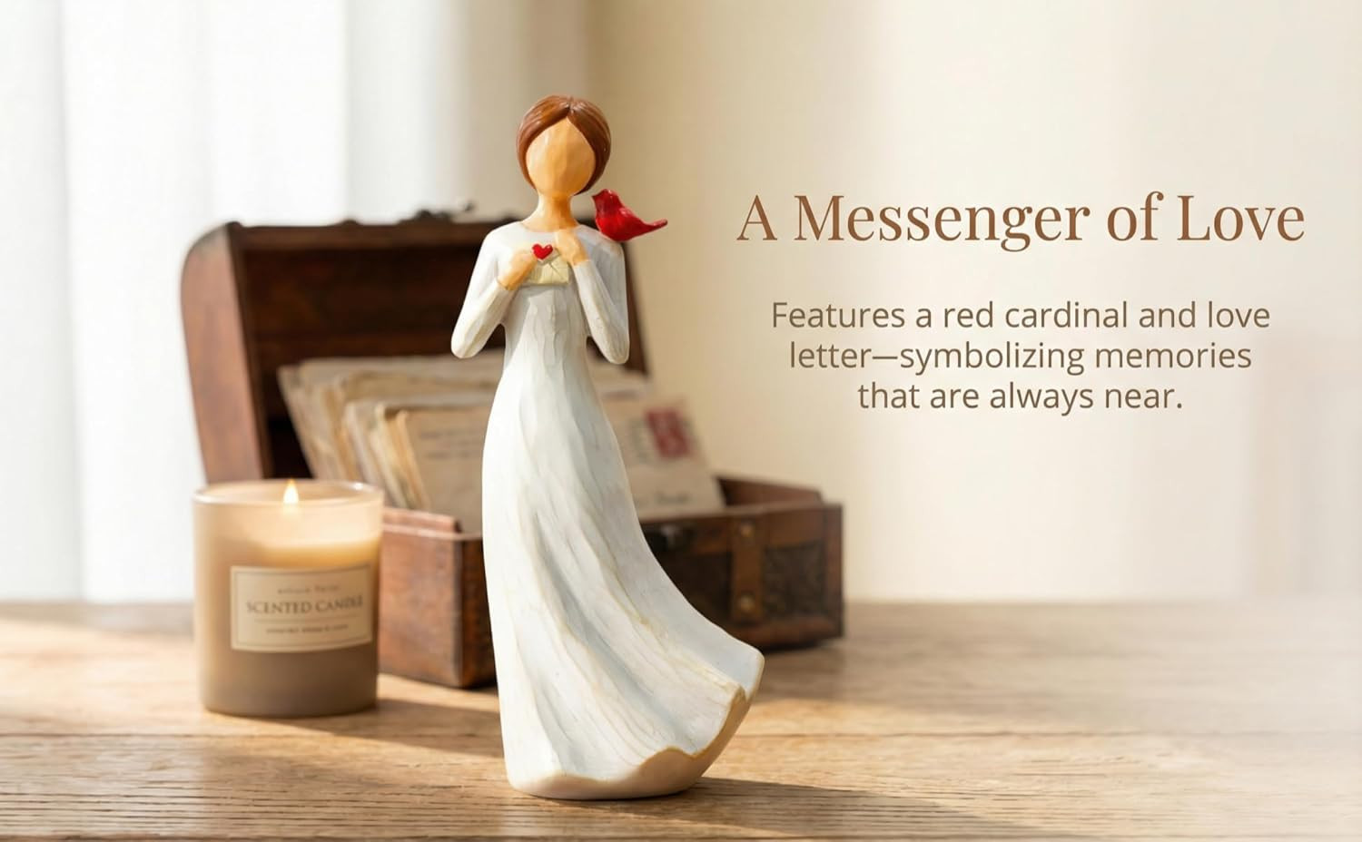 Hand-Painted Memorial Angel Figurine with Red Cardinal & Love Letter – 6.2 Inch