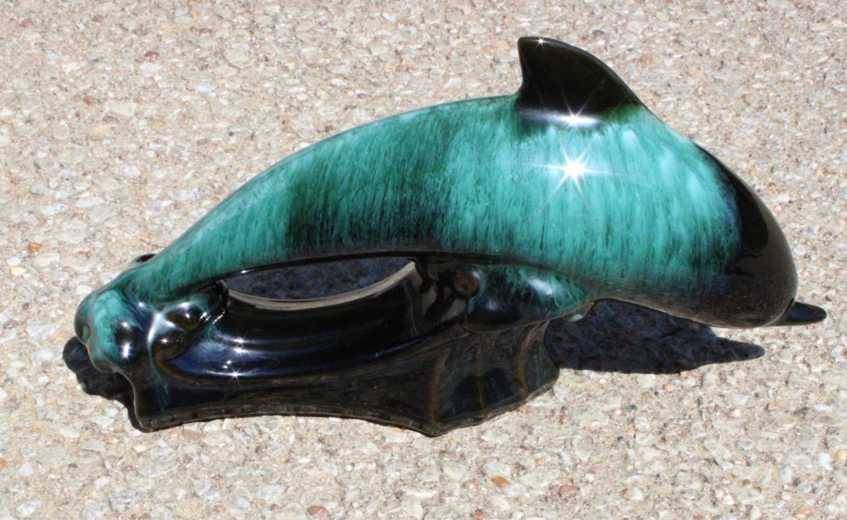 Vintage 12 inch Blue Mountain Pottery Figurine Dolphin Statue Redware Coastal