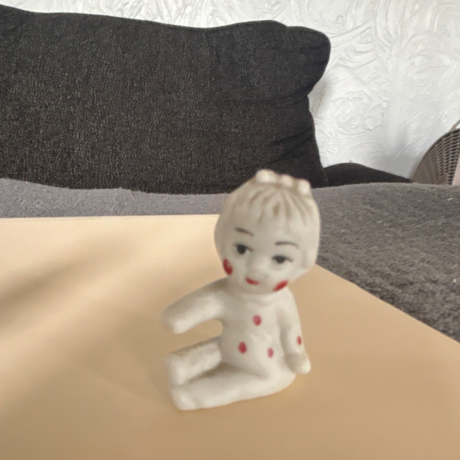 Small Ceramic Baby Figurines, Hand-Painted Polka Dot Blue Red, Matte Finish