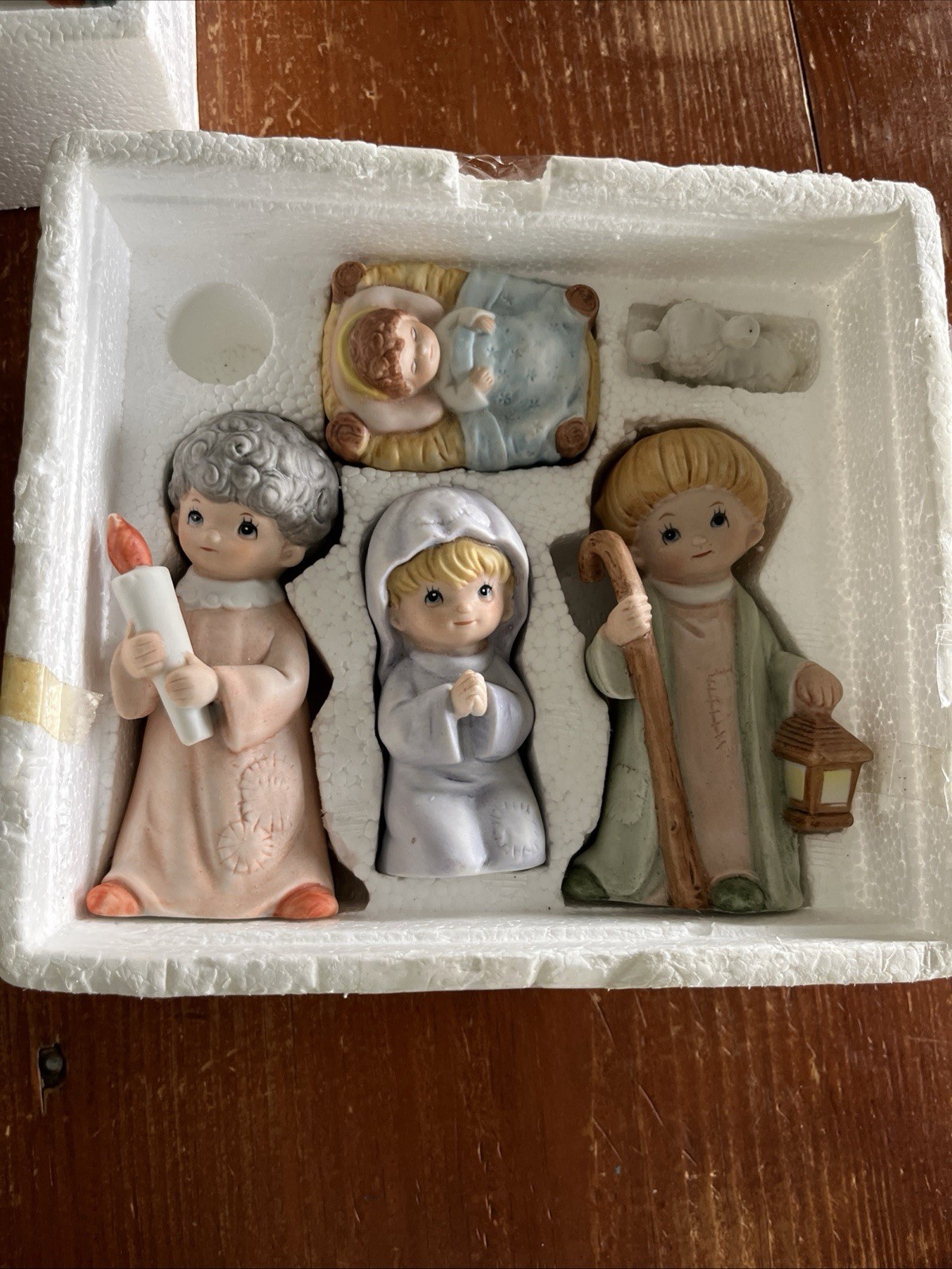 HOMCO Vintage Bisque Children Nativity Scene 9 Pieces Figurine Set Original Box