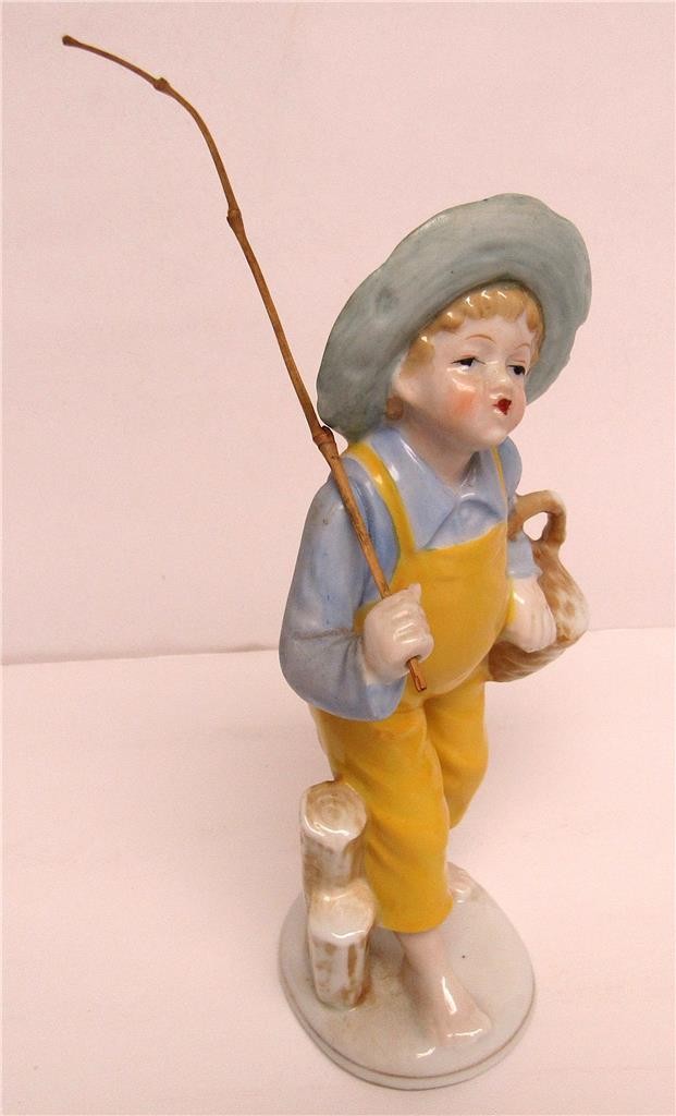 Vintage Porcelain Boy Figurine with Fishing Pole – made in Japan