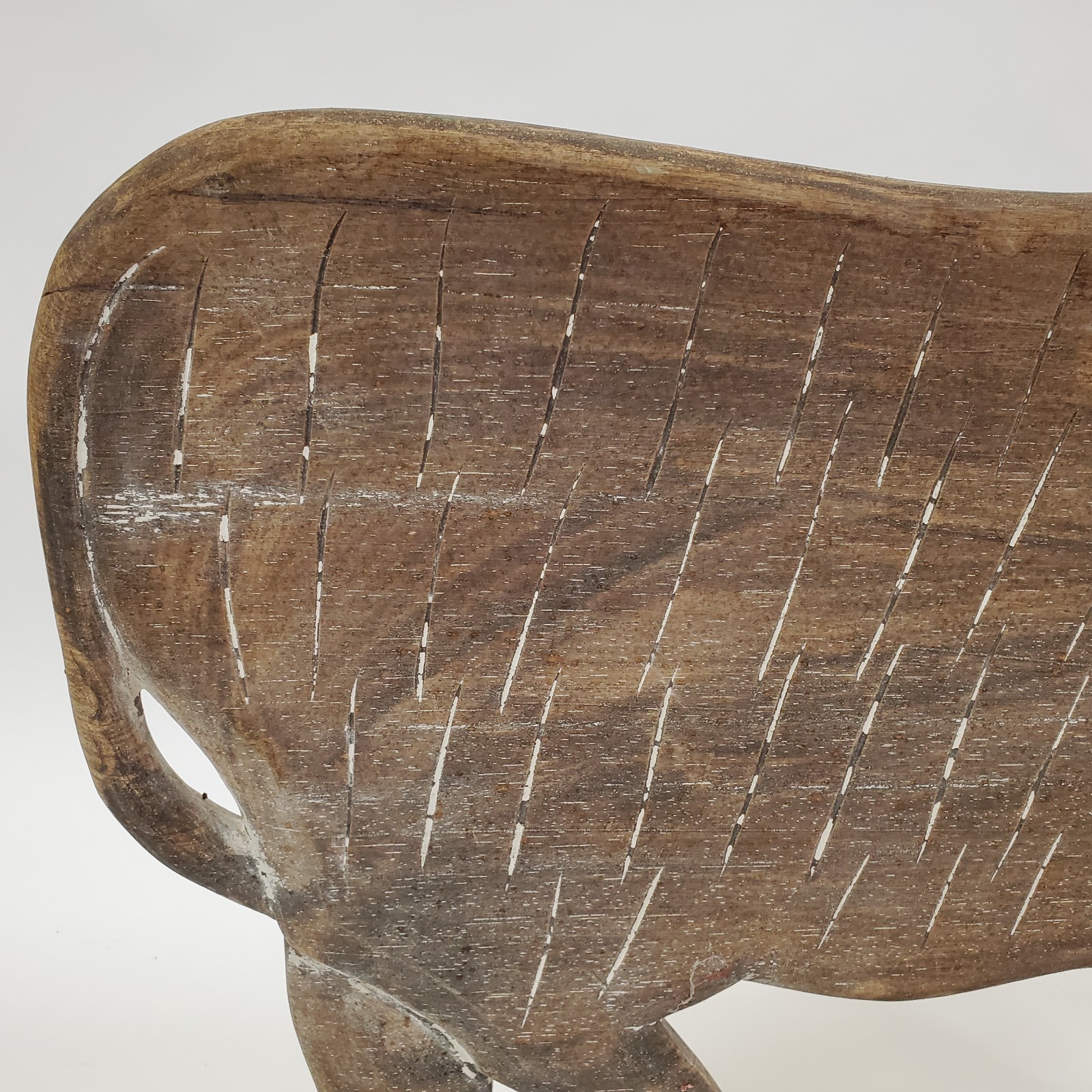 Rustic Folk Art Wooden Cow Sculpture Carved Farm Decor Primitive Statue 24in
