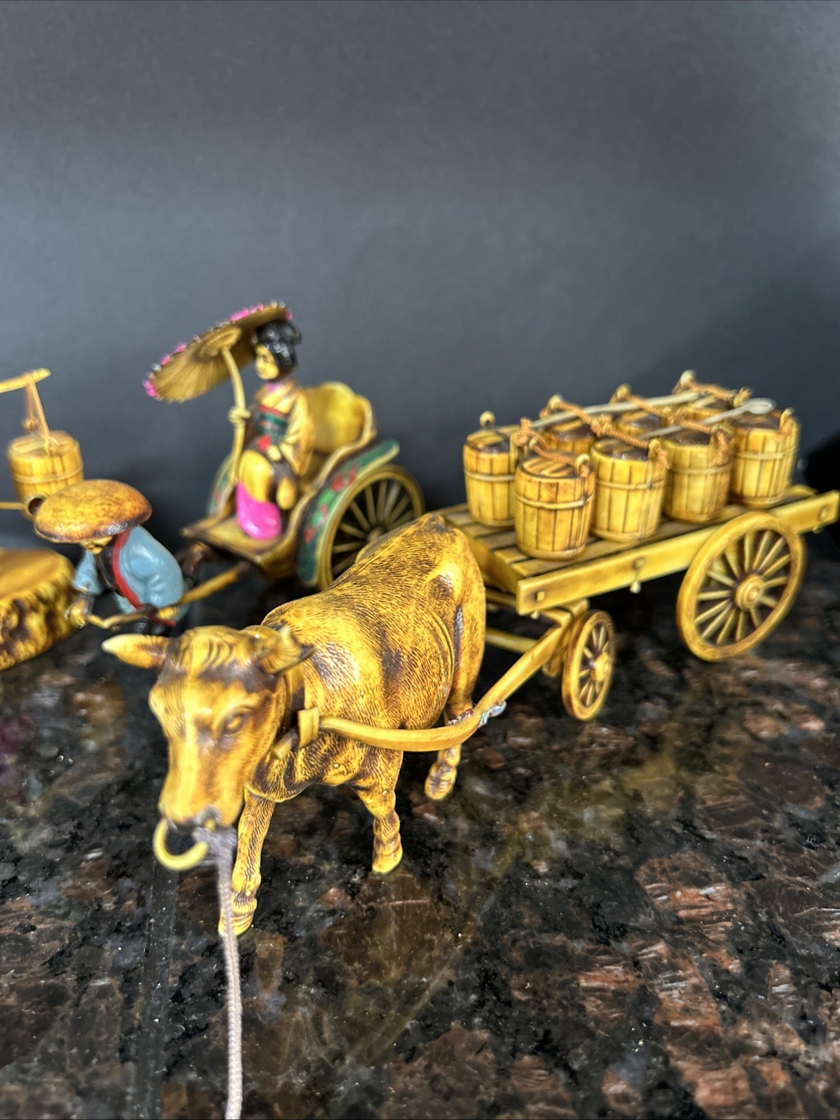 5-VTG Celluloid Figures Including Japanese Rickshaw Asian Man Geisha Girl Figure
