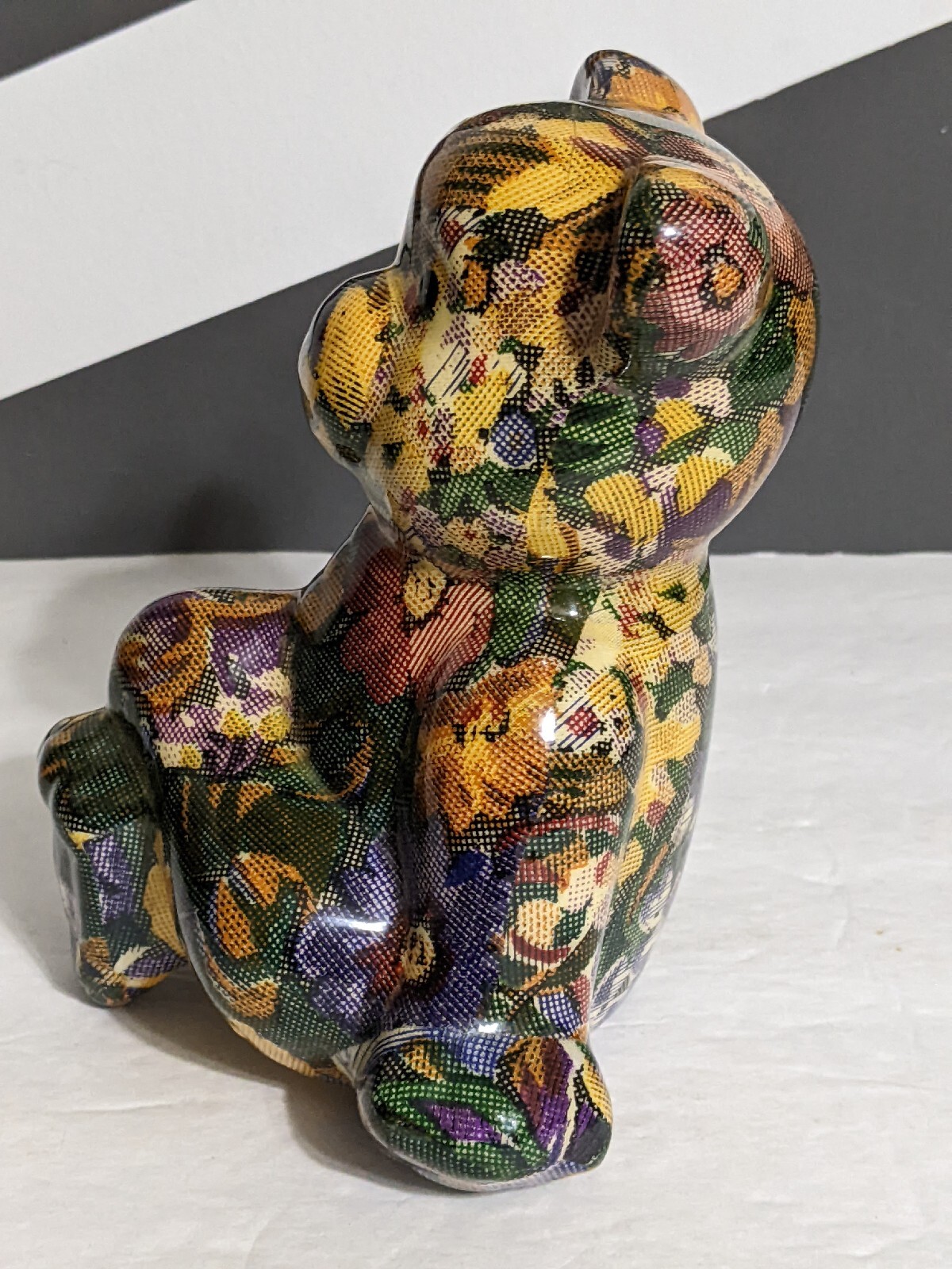 Patchwork Joan Baker Designs Floral Pattern Teddy Bear Figurine Shelf Sitter