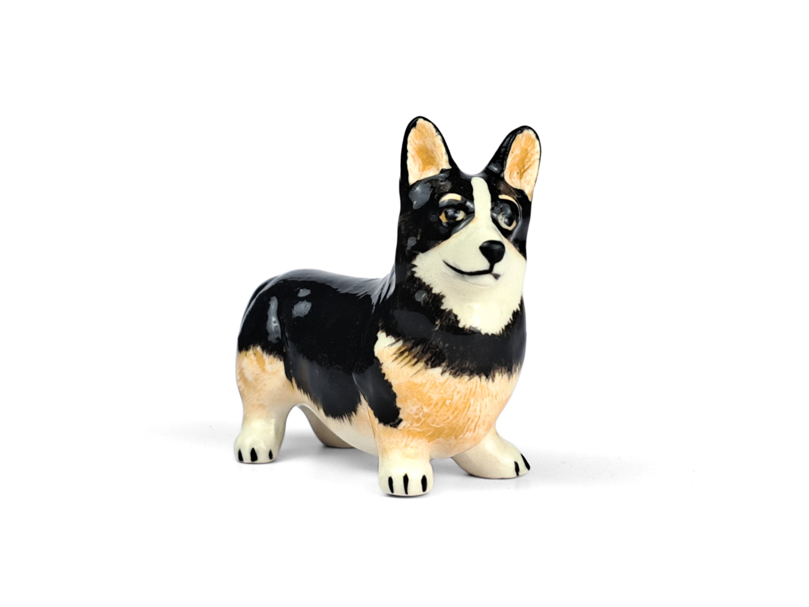 Ceramic Corgi Figurine: Hand-Painted Miniature Dog Decor Black Corgi Dog Gift