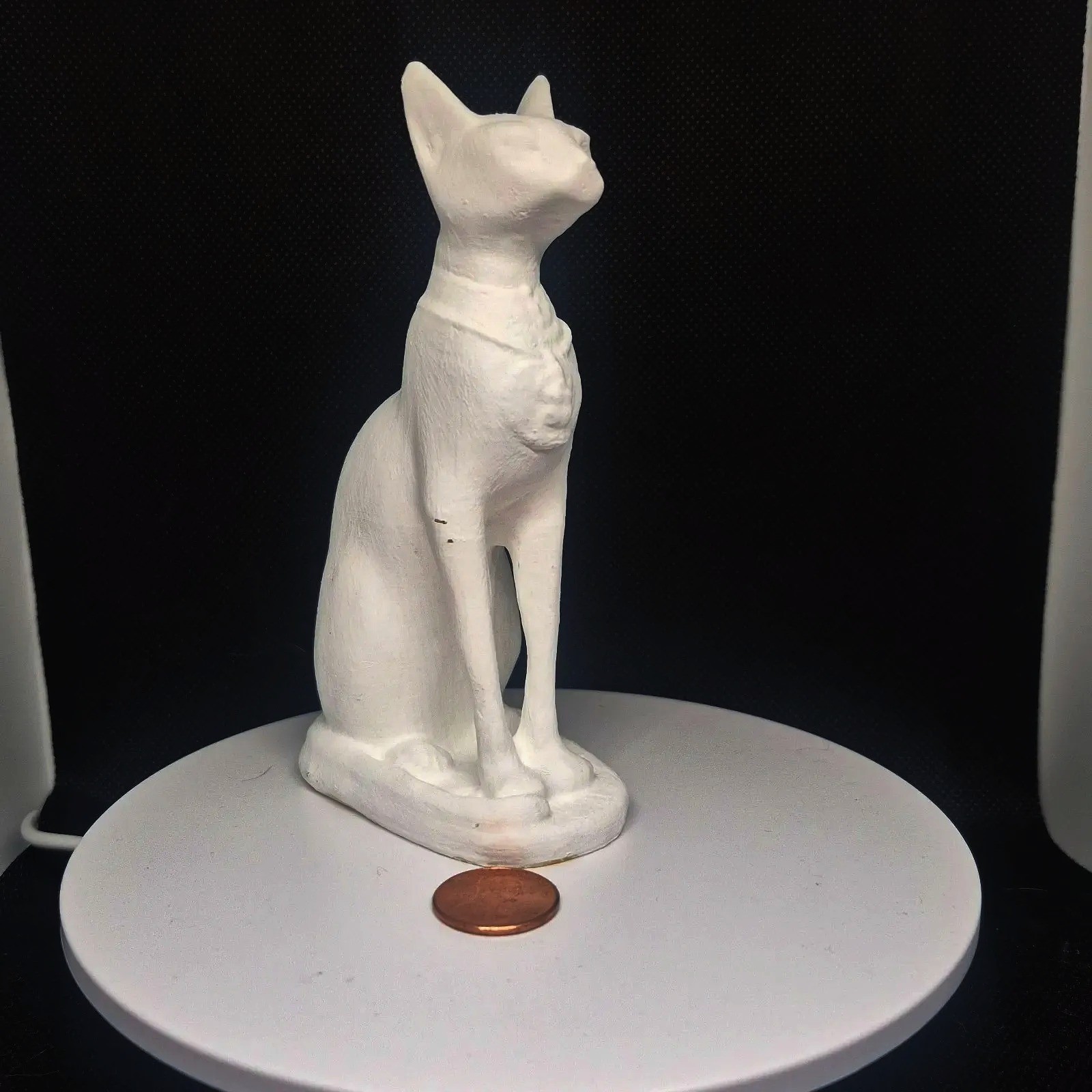 Bastet Cat Statue Handmade Resin Medium White Matte Finish Room Decor