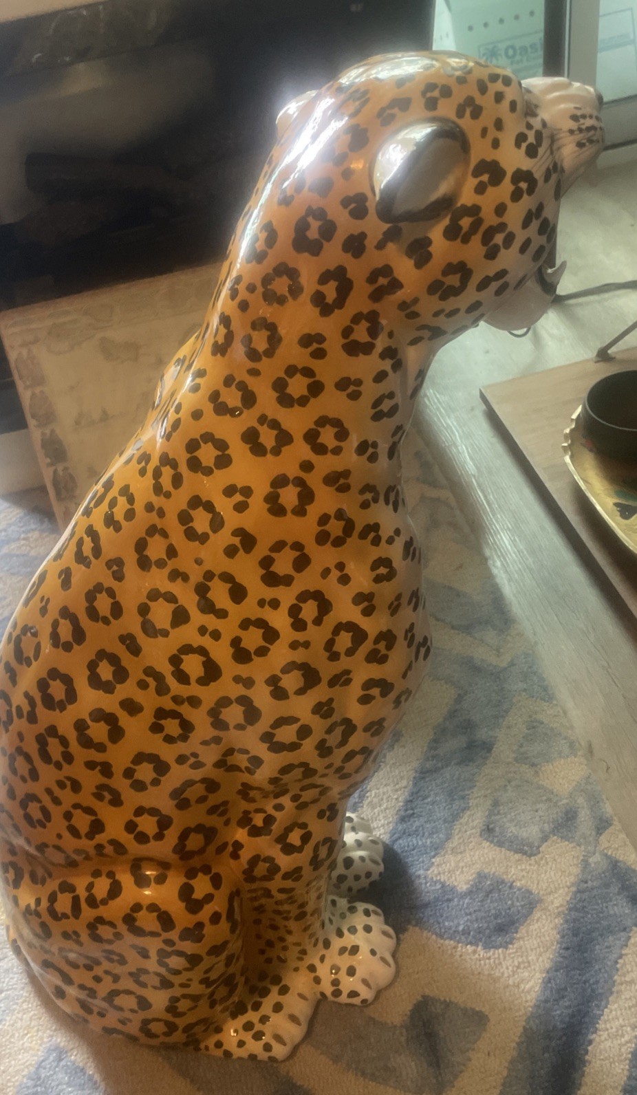 Large MCM Handpainted Ceramic Jaguar Panther Leopard Figure Made in Italy 33×14”