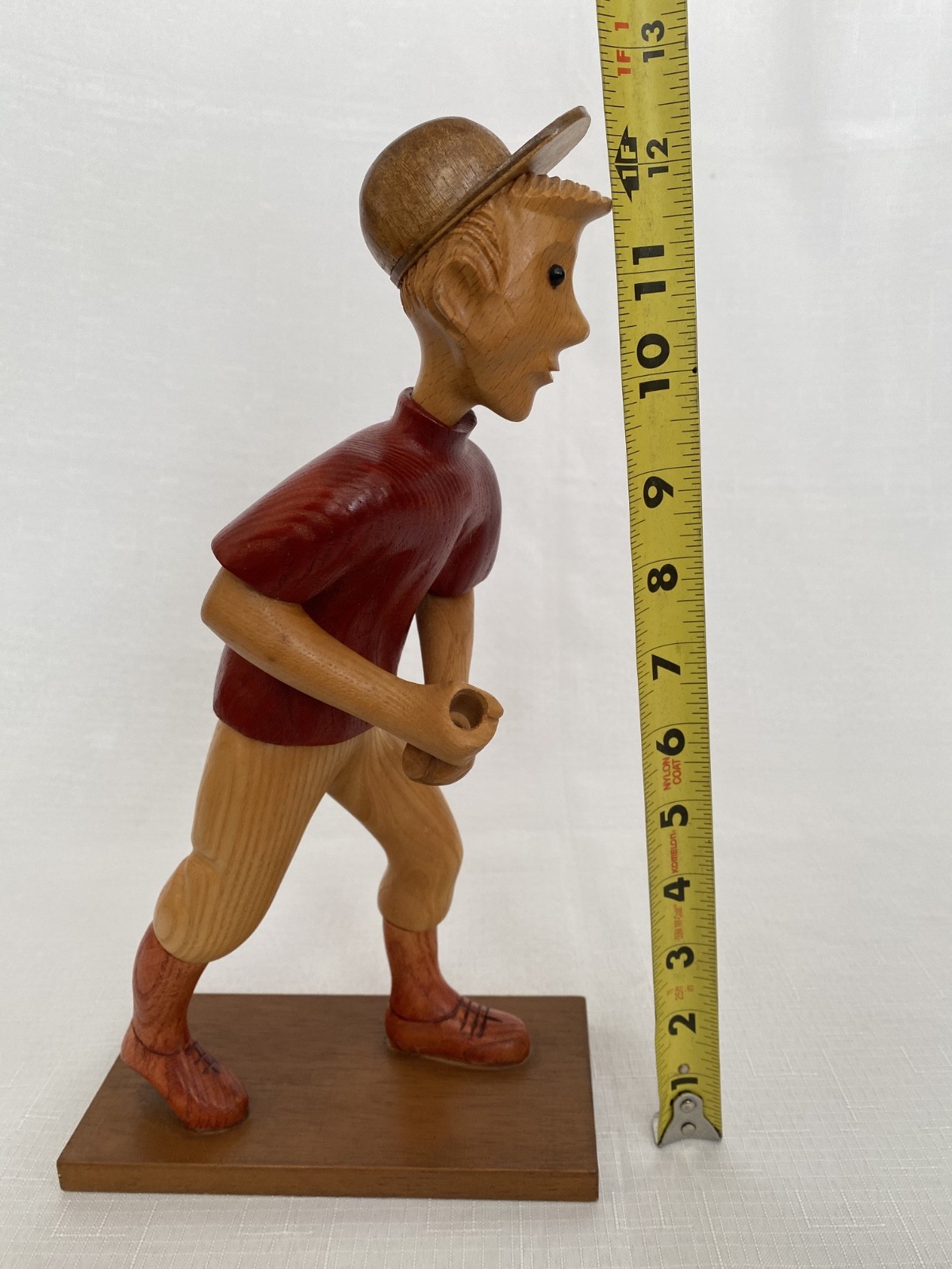 Vintage Hand Carved Wood Baseball Player Figurine Italy 12” Folk Art Missing Bat