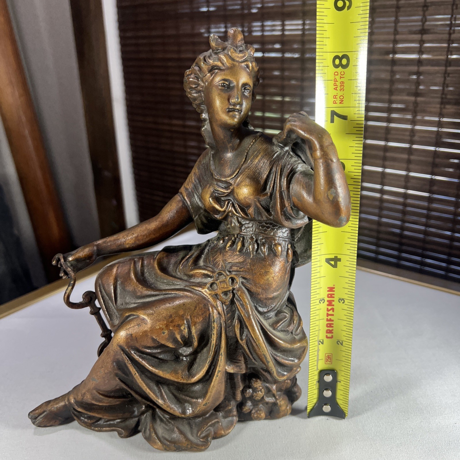 Antique Classical Gilt Metal Portrait Sculpture, Grecian Woman, c1890