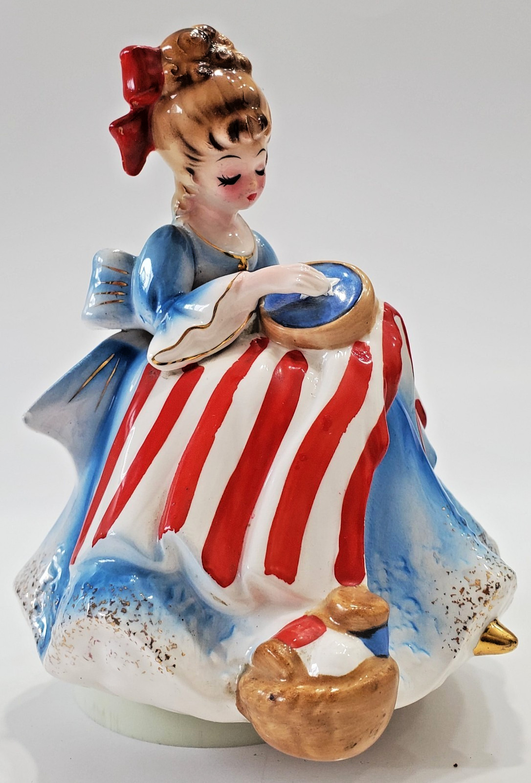Vtg Josef Originals Betsy Ross w/ Flag Music Box Spins & Plays God Bless America