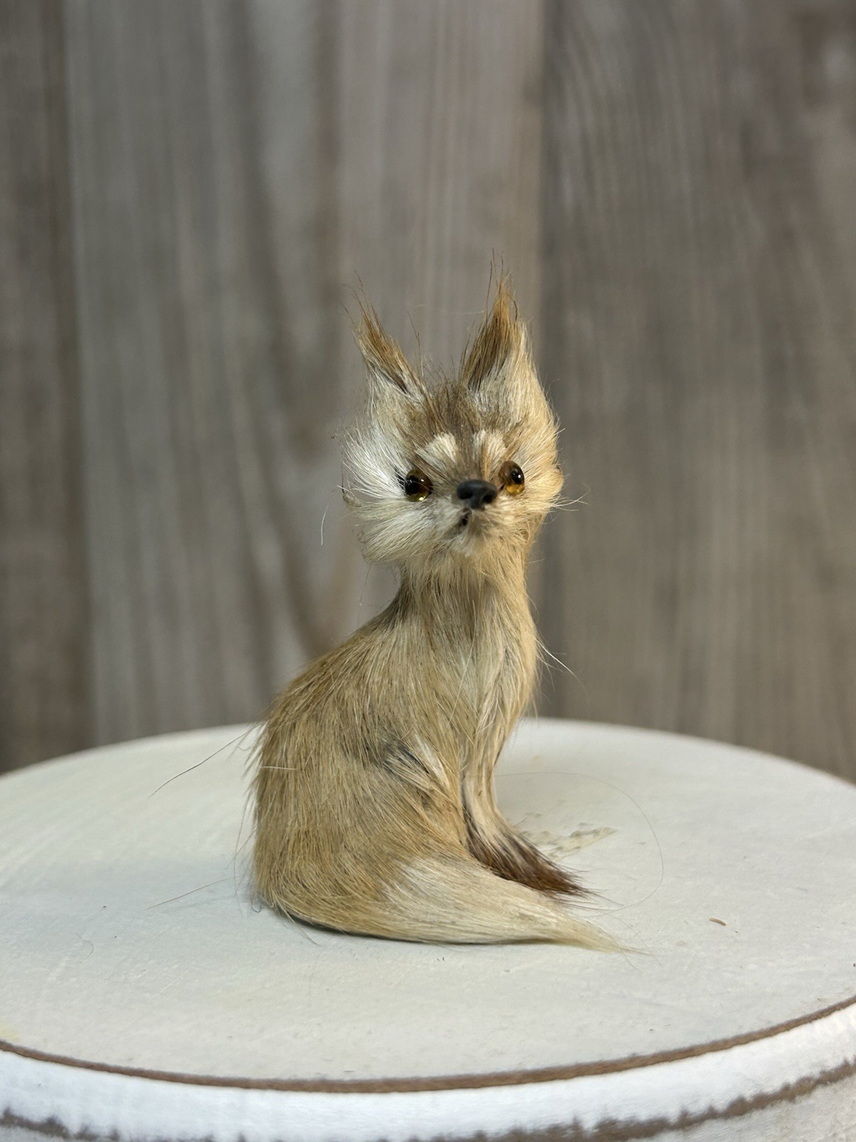 Vintage Real Fur Fox Mini Miniature Forest Animal Figurine Figure 2 3/8”