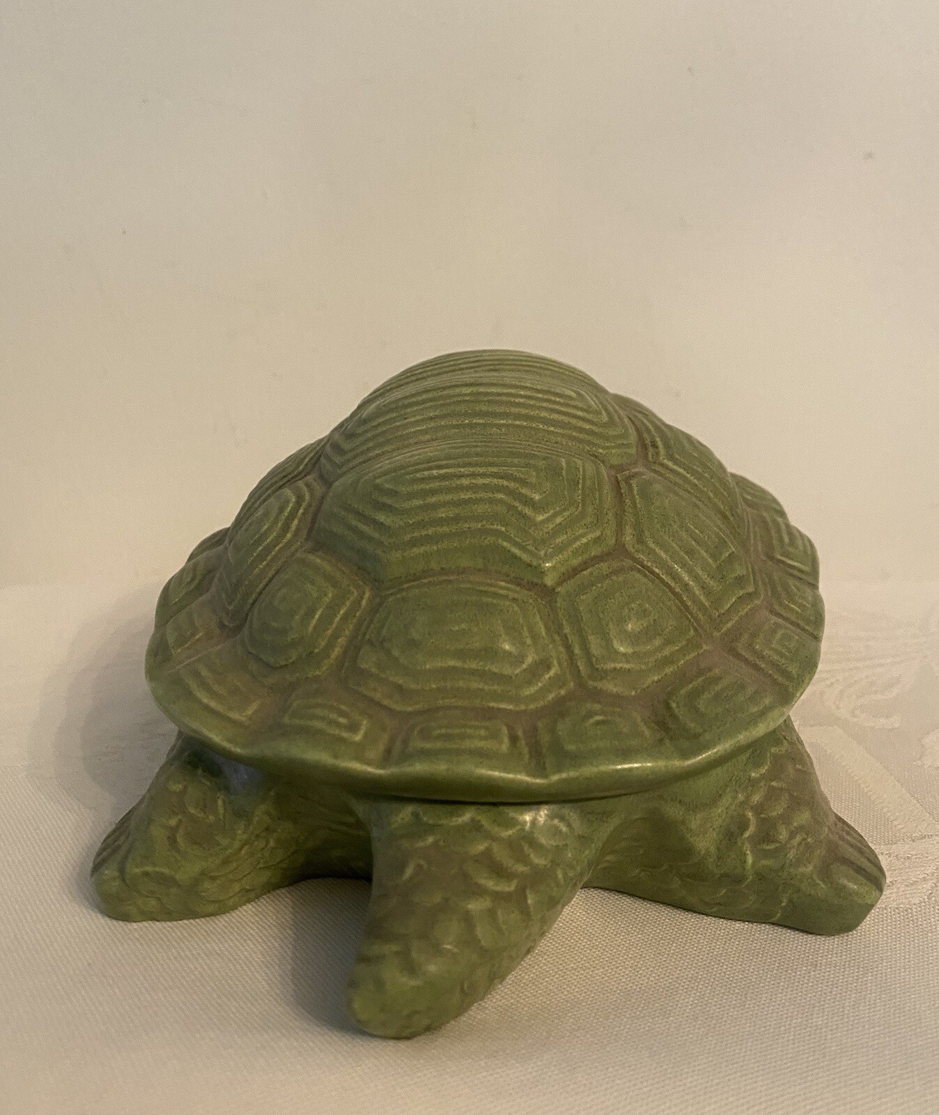 Vintage 1967 Holland Mold Green Ceramic Turtle Tortoise Jar with Lid Signed
