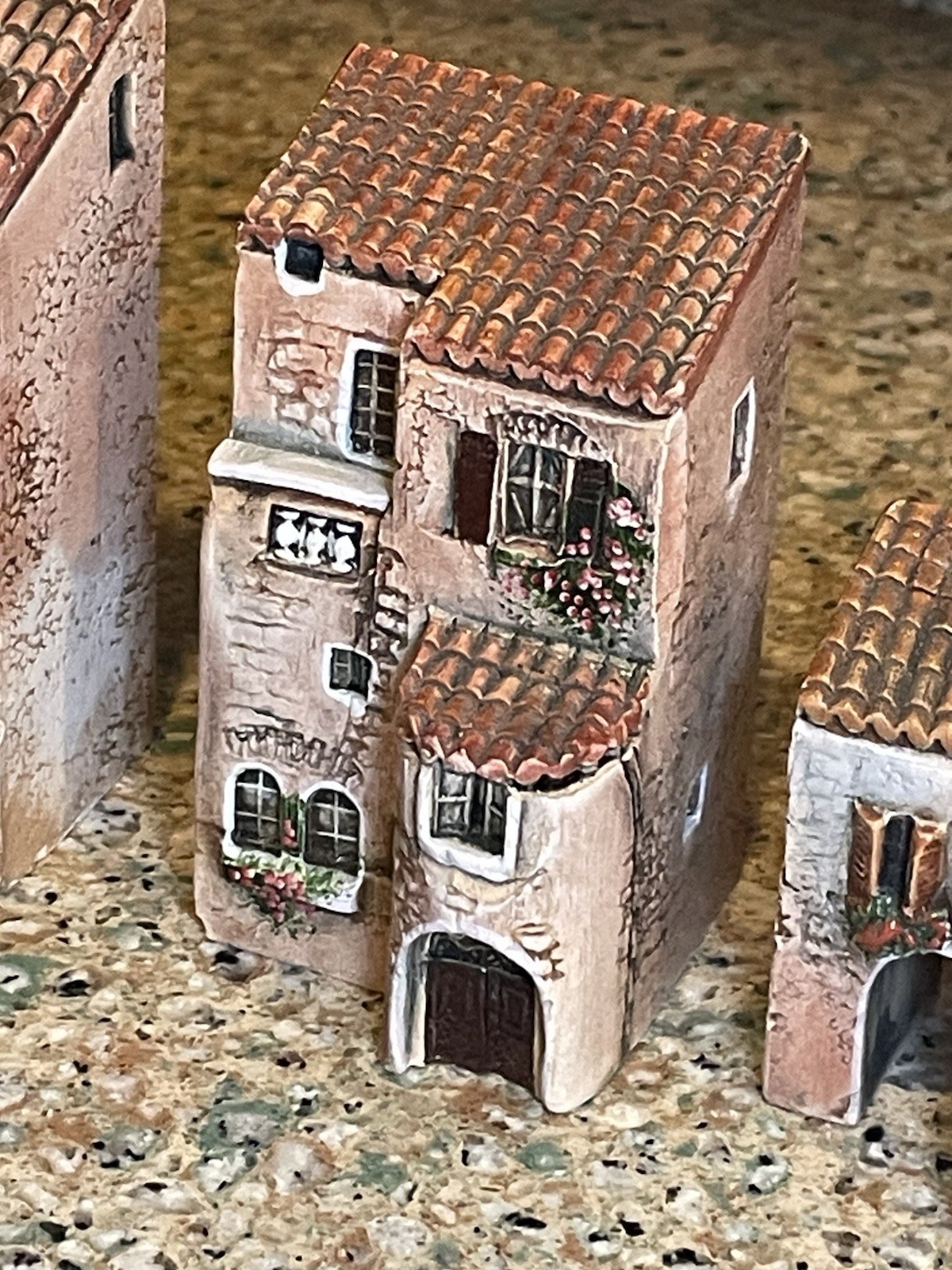 Gault France Miniature Ceramic Village Buildings Lot of 4 Signed