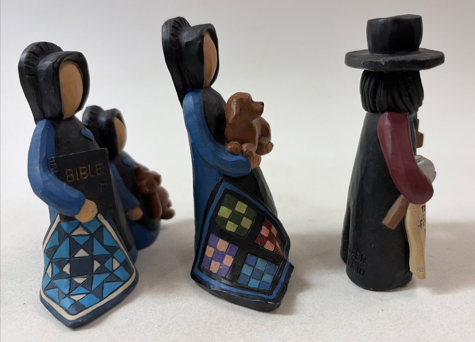 3 Amish Figurines by Esther O’Hara 2009 ~ No Faces Folk Art