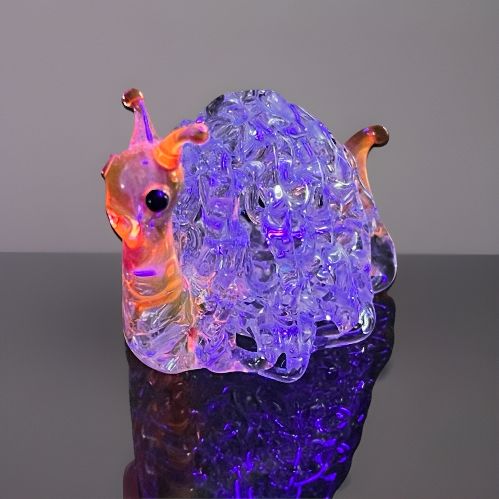 VTG. Pristine Sansukjai Hand Spun Crystal Snail RARE CADMIUM GLOW Bright Orange