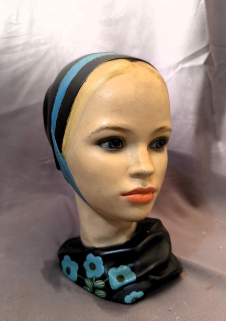 Vintage Marwal Chalkware Dutch Scandinavian Girl head Bust