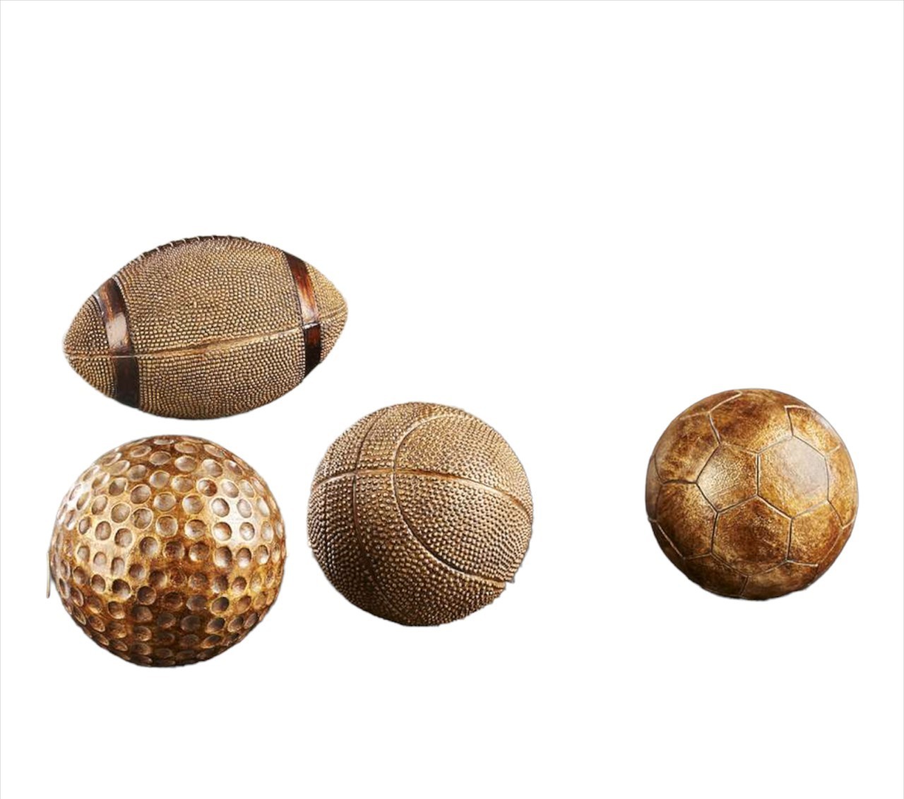 Sports Ball Figurine 10 cm high Set 4 Football Golf Basketball Soccer Poly Stone