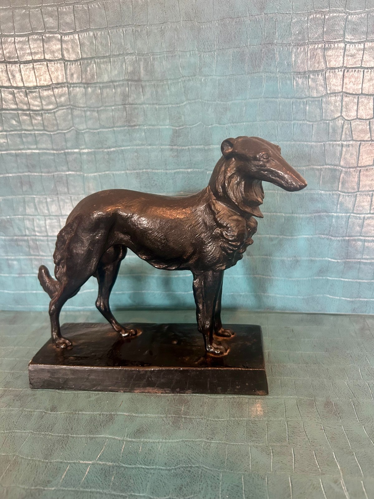 Russian Borzoi Cast Steel Dog Statue from 1977/Soviet Union