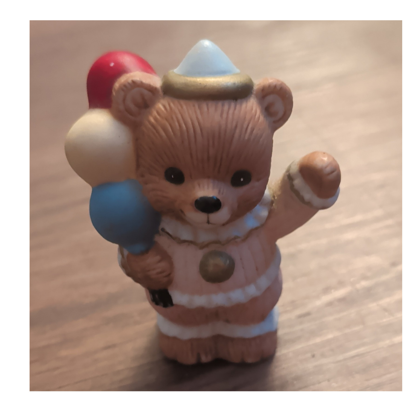 Porcelain Bear Figurine, Brown White Blue Red, Circus Theme, Small Collectible