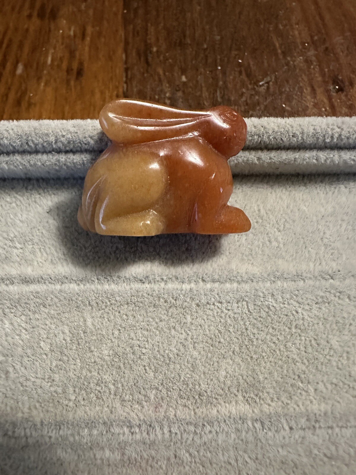 vintage orange brown carved gemstone rabbit figurine