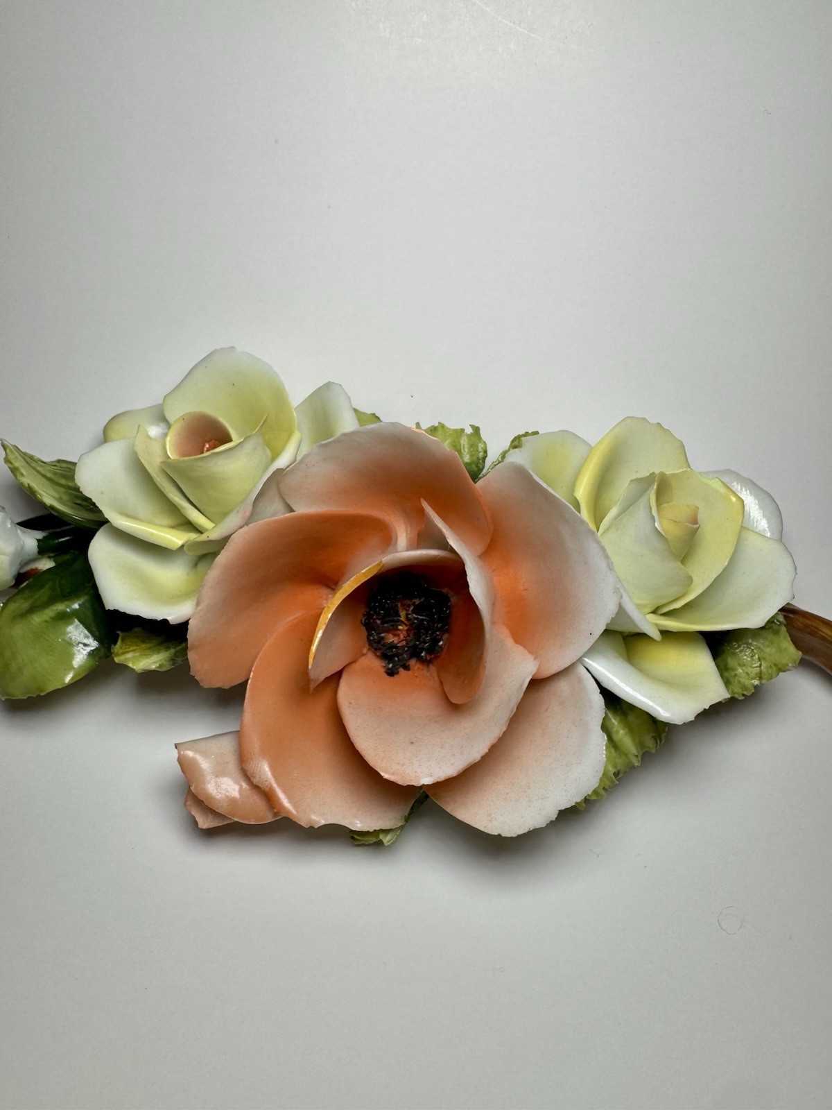 Vintage Porcelain Capodimonte Style Floral Bouquet Wall Plaque Rose Decor