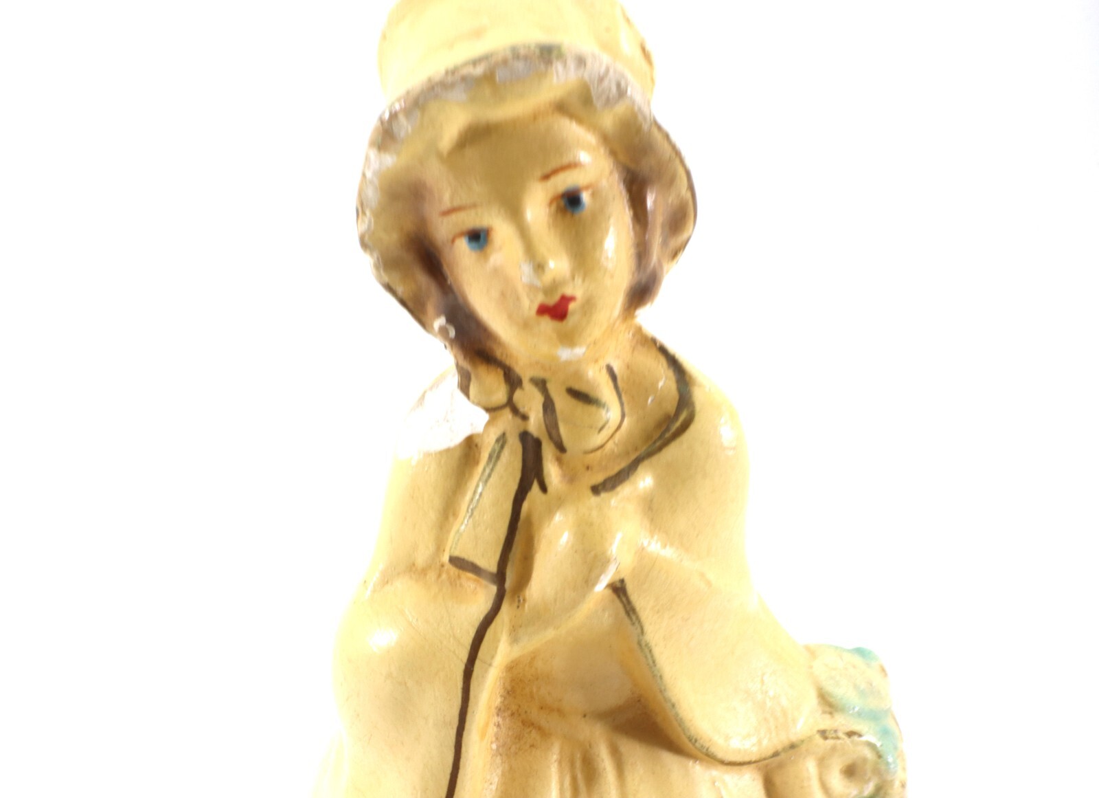 Roman Art Co Robia Ware Chalkware FIGURINE Yellow Lady USA 1940s