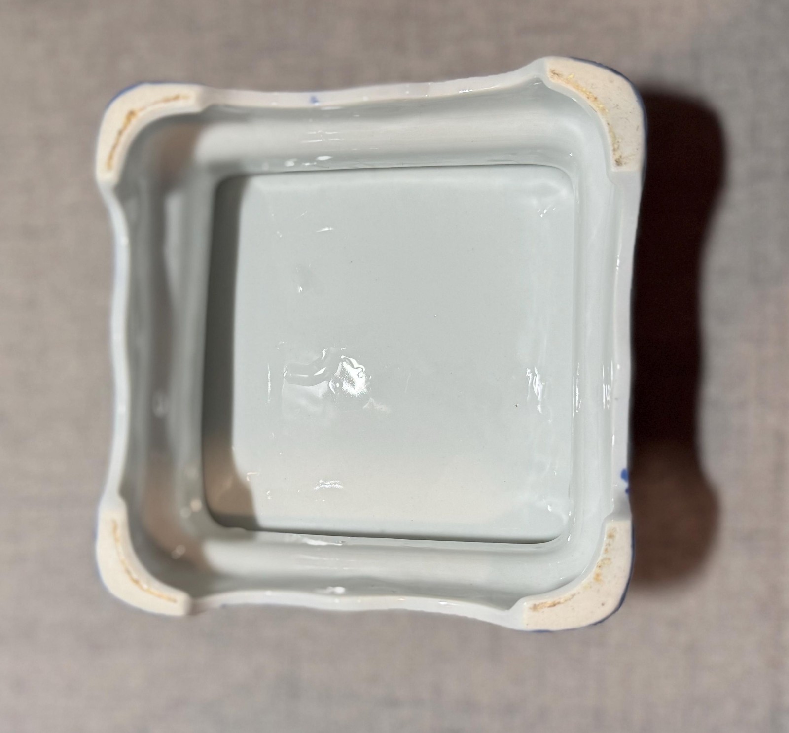Ceramic Porcelain handpainted square pedestal stand- blue white vintage