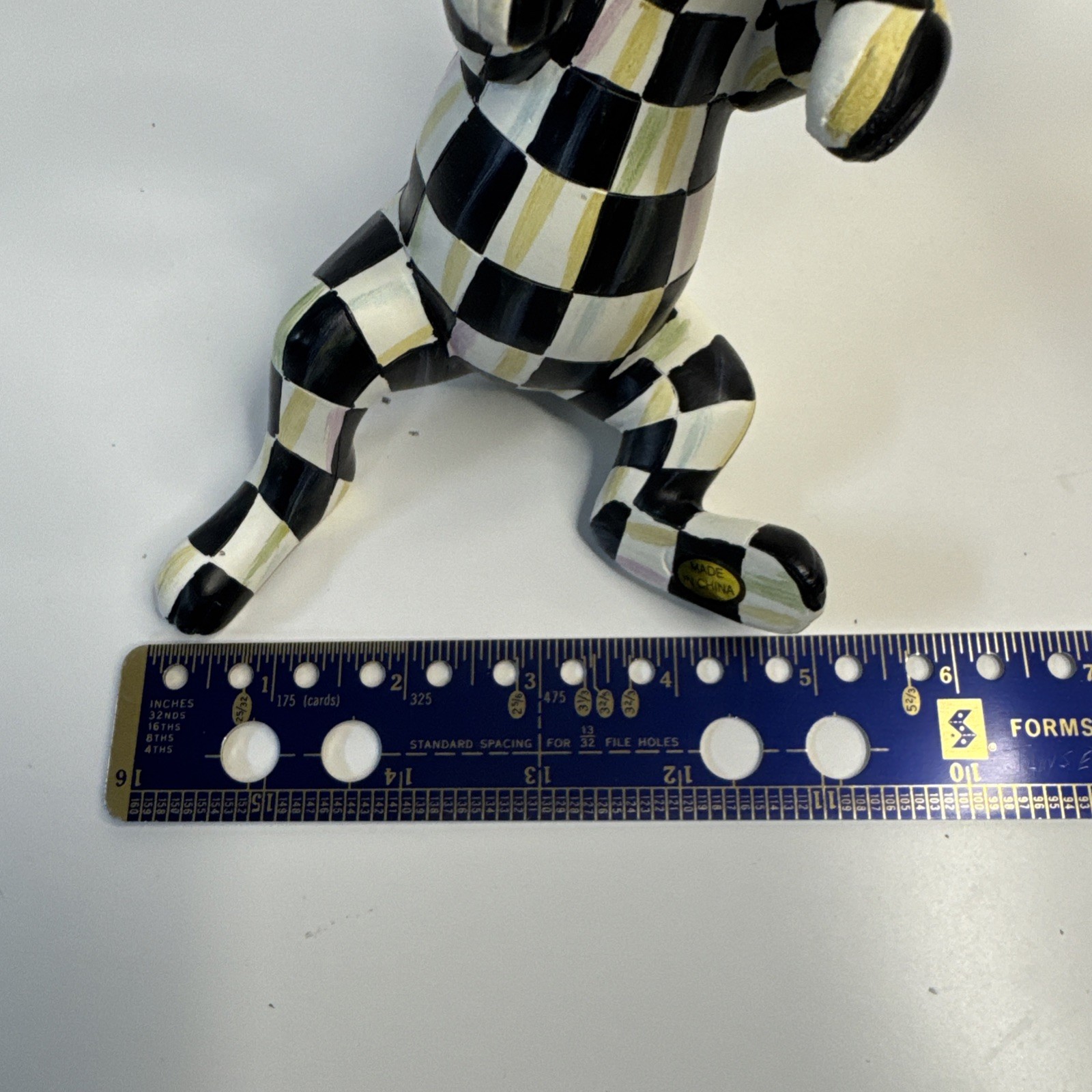 MacKenzie Childs Funny Bunny Courtly Check Black & White Gold Ears Pot Climber