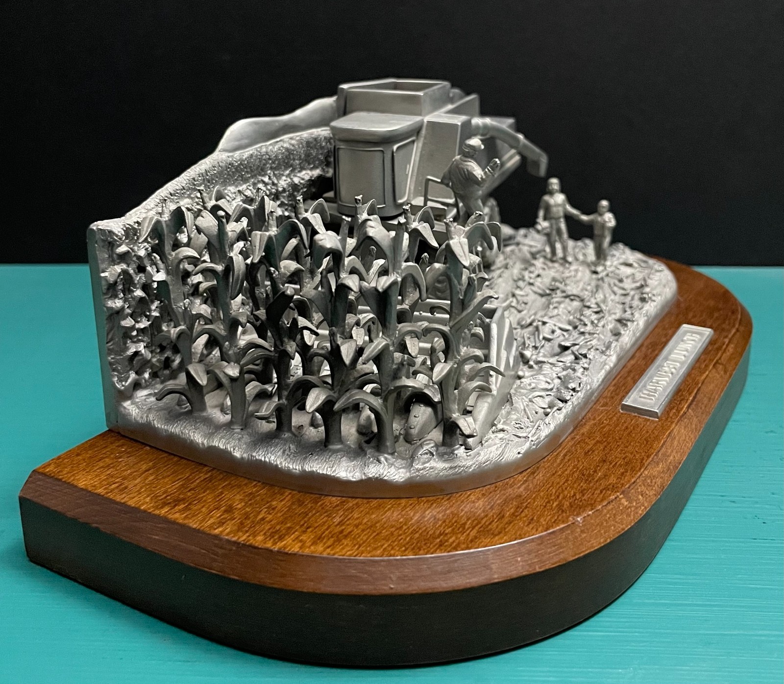 Pewter Farm Tractor Combine Corn Crop Harvest Fields Agricultural Diorama Statue